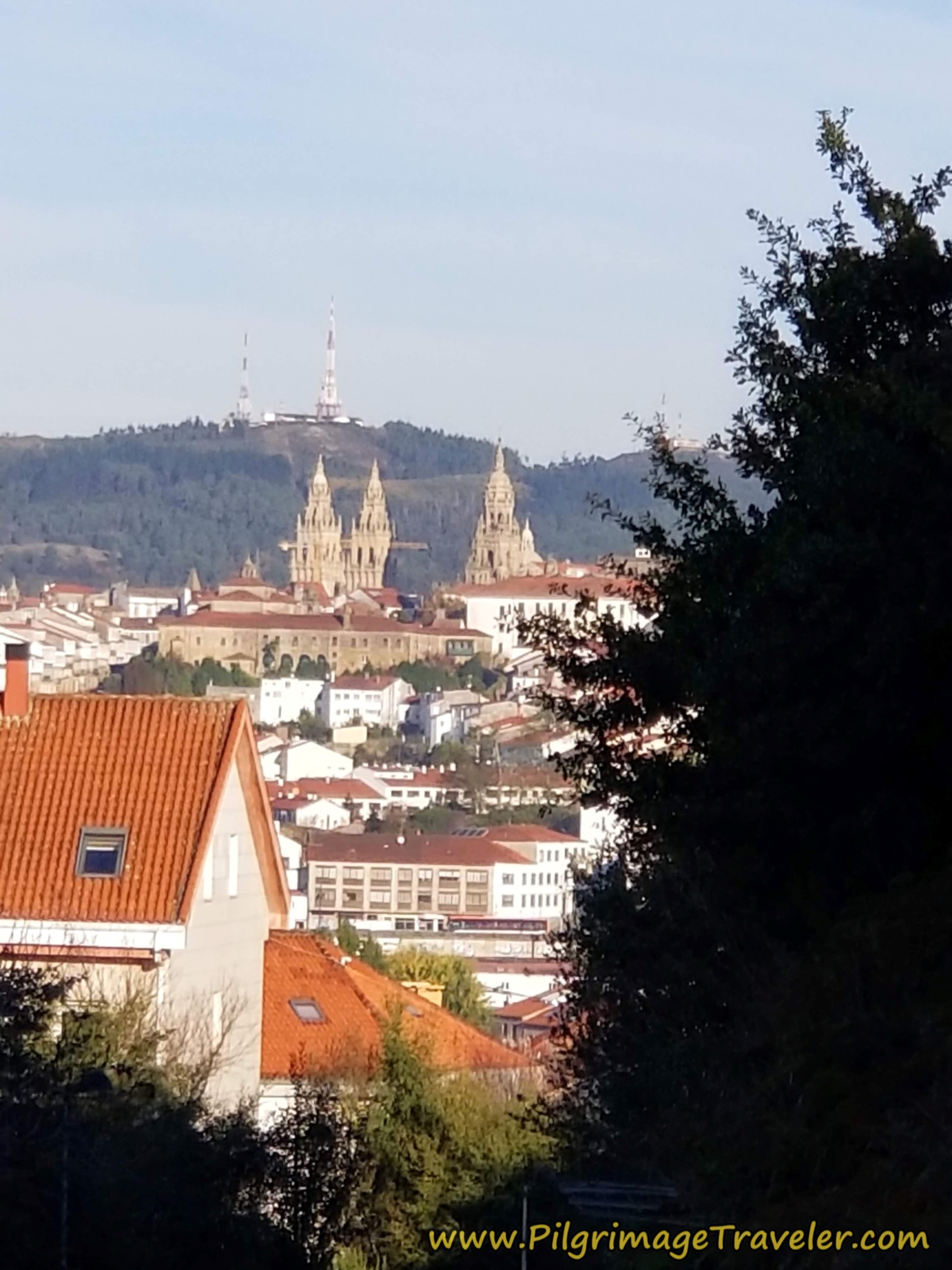 Closer View of the Santiago Cathedral Spires on the Camino Sanabrés from A Susana to Santiago de Compostela