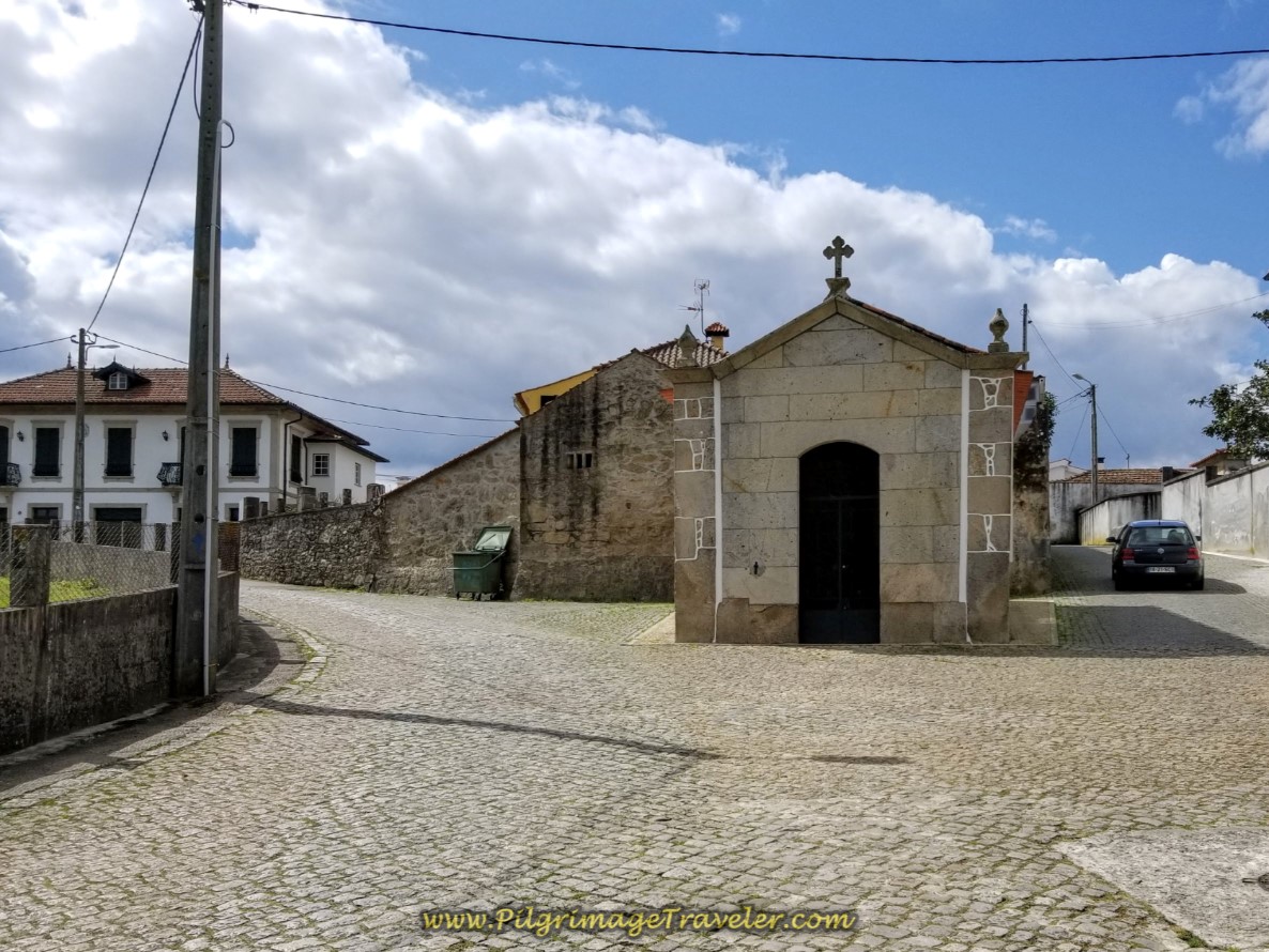Right Turn at Capela onto the Rua do Regueiro on day nineteen on the Central Route of the Portuguese Camino Right Turn at Capela onto the Rua do Regueiro on day nineteen on the Central Route of the Portuguese Camino