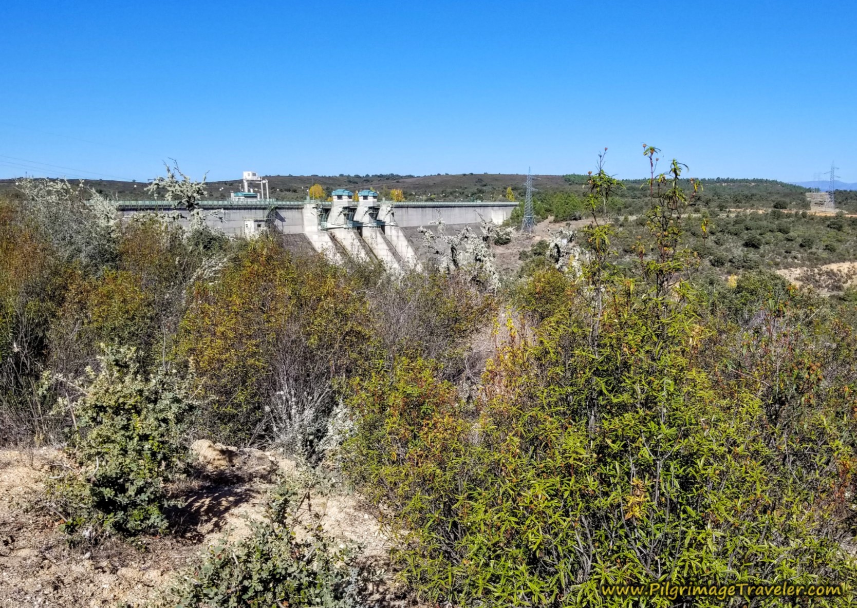 Reservoir Dam Ahead on the Camino Sanabrés from Santa Marta de Tera to Rionegro del Puente