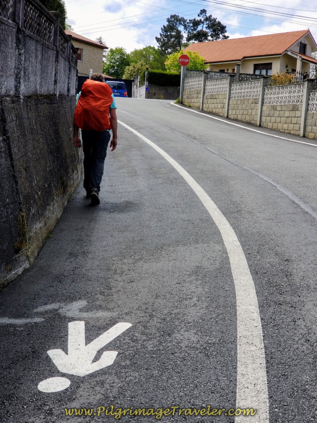 Designated Pilgrim's Path on the Rúa Eladio de la Iglesia Doldán on day one of the La Coruña Arm of the Camino Inglés Designated Pilgrim's Path on the Rúa Eladio de la Iglesia Doldán on day one of the La Coruña Arm of the Camino Inglés
