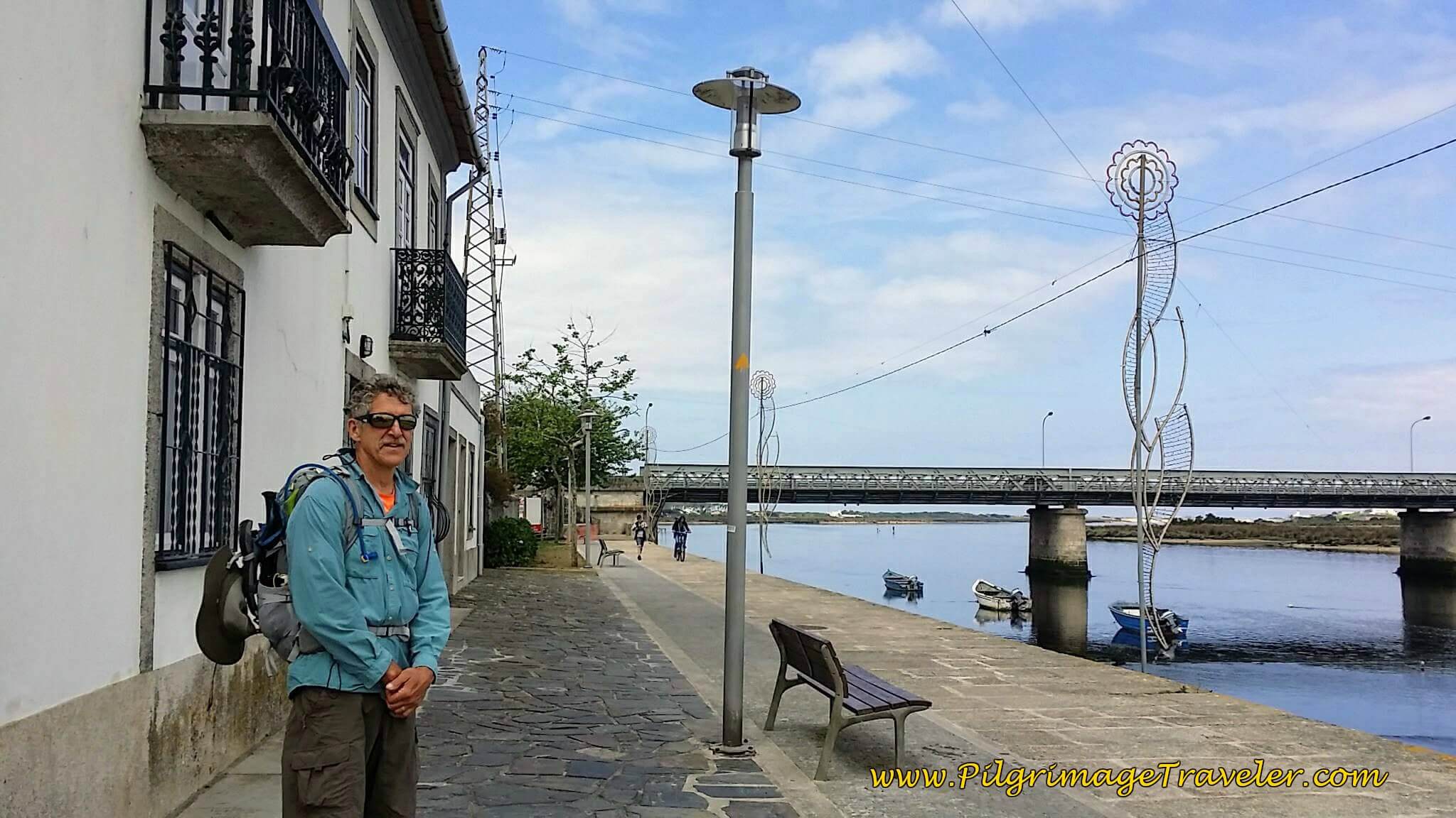 Rich on the Rua do Cais Along the Rio Cávado in Fão on day sixteen of the Portuguese Way on the Coastal Route
