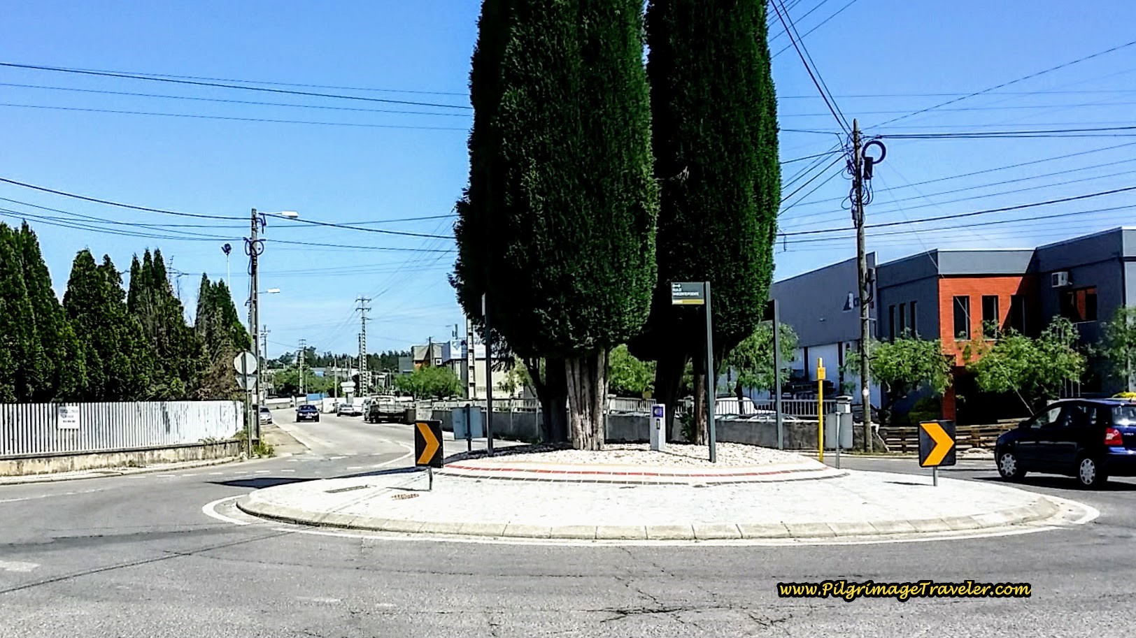 Straight through on the roundabout on day eleven of the Portuguese Camino Straight Through on the Roundabout
