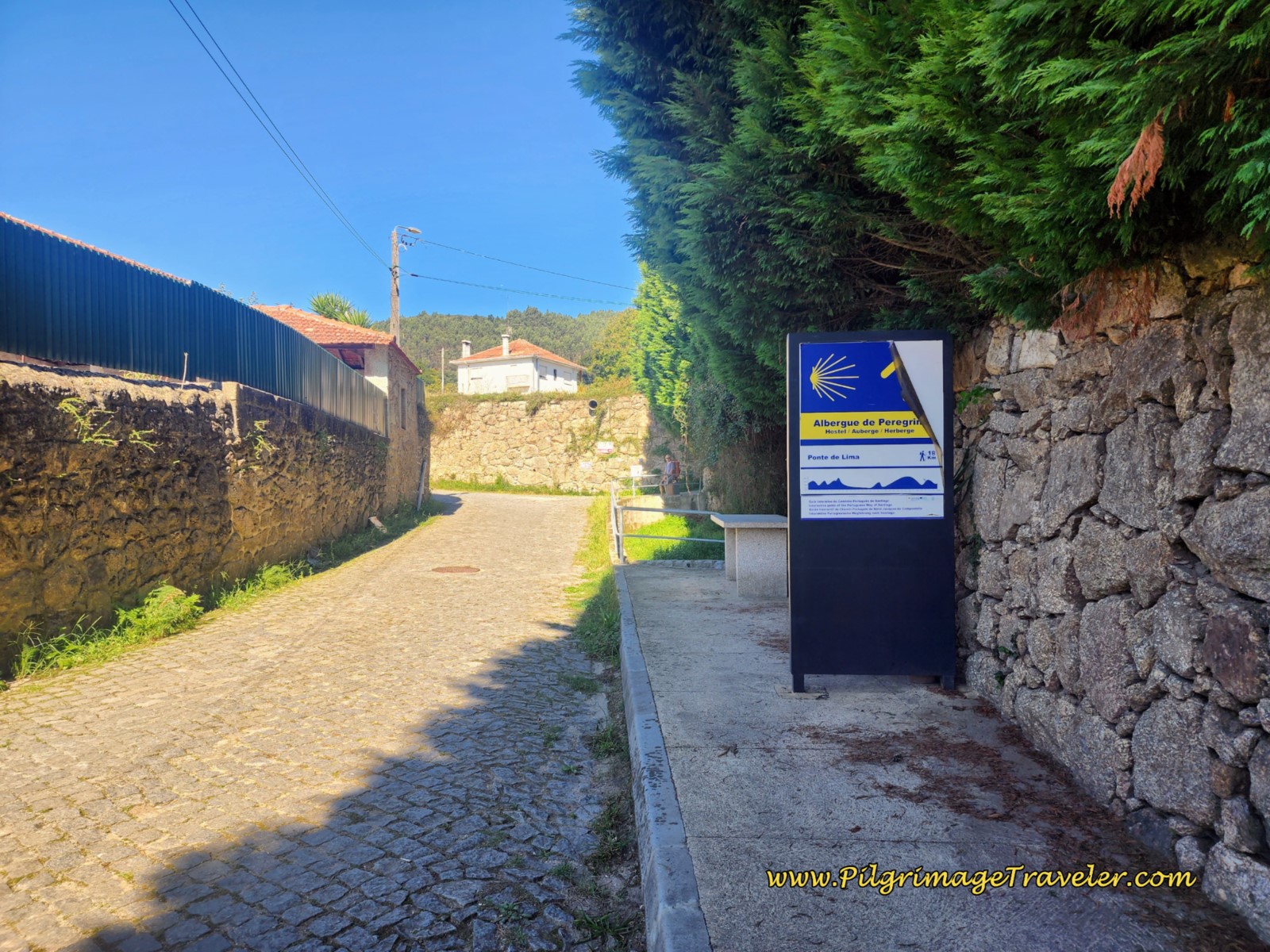 Sign for Next Albergue in Balugães ~ 18 Km Away in Ponte de Lima