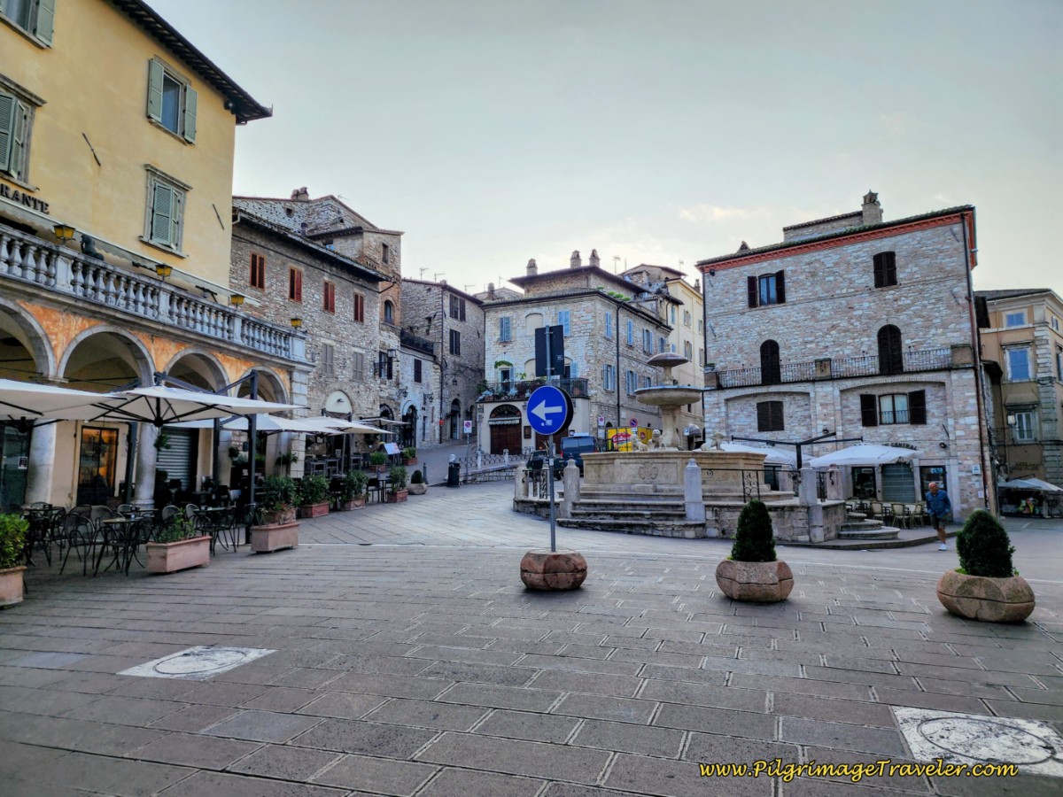 Way of St. Francis: Day Eleven, Assisi to Spello, the Piazza del Comune and the Fontana dei Tre Leoni.