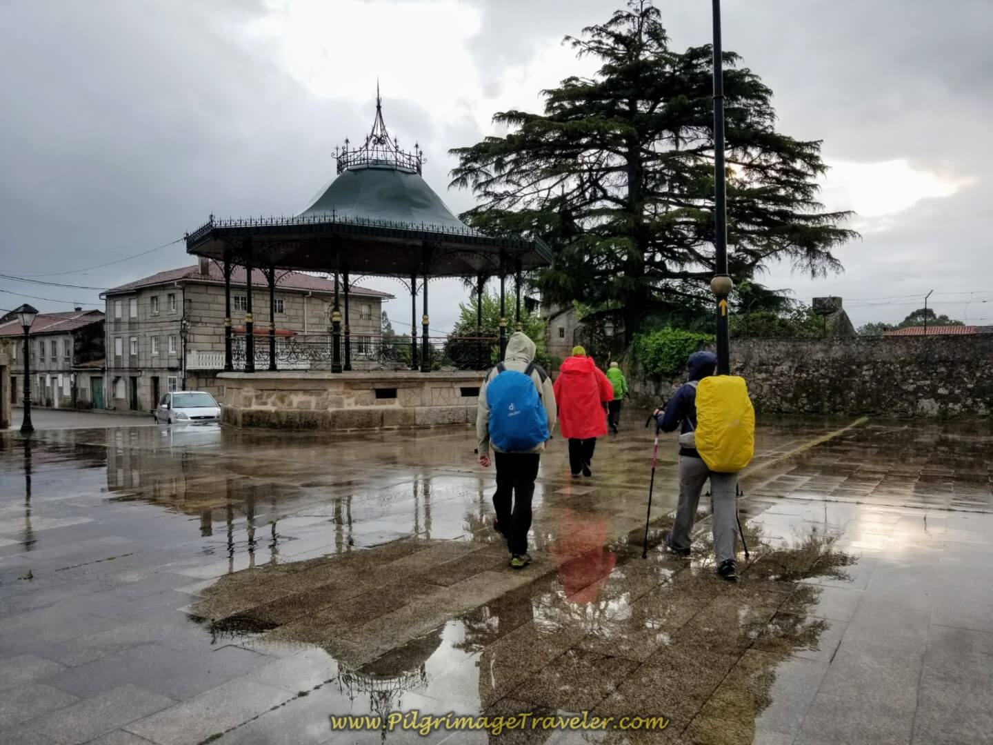Cross the Plaza at Gazebo on day twenty on the central route of the Portuguese Camino