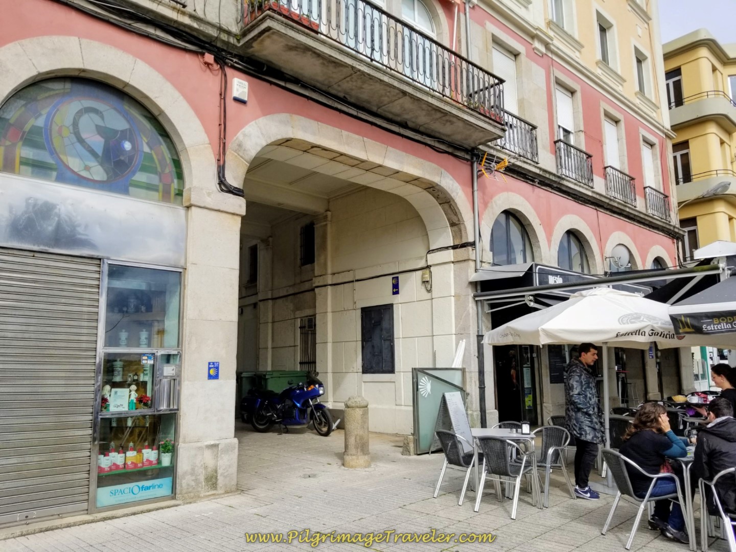 First Blue Camino Sign On the Rúa Carmen Curuxeiras Passageway in Ferrol, on day one of the Camino Inglés