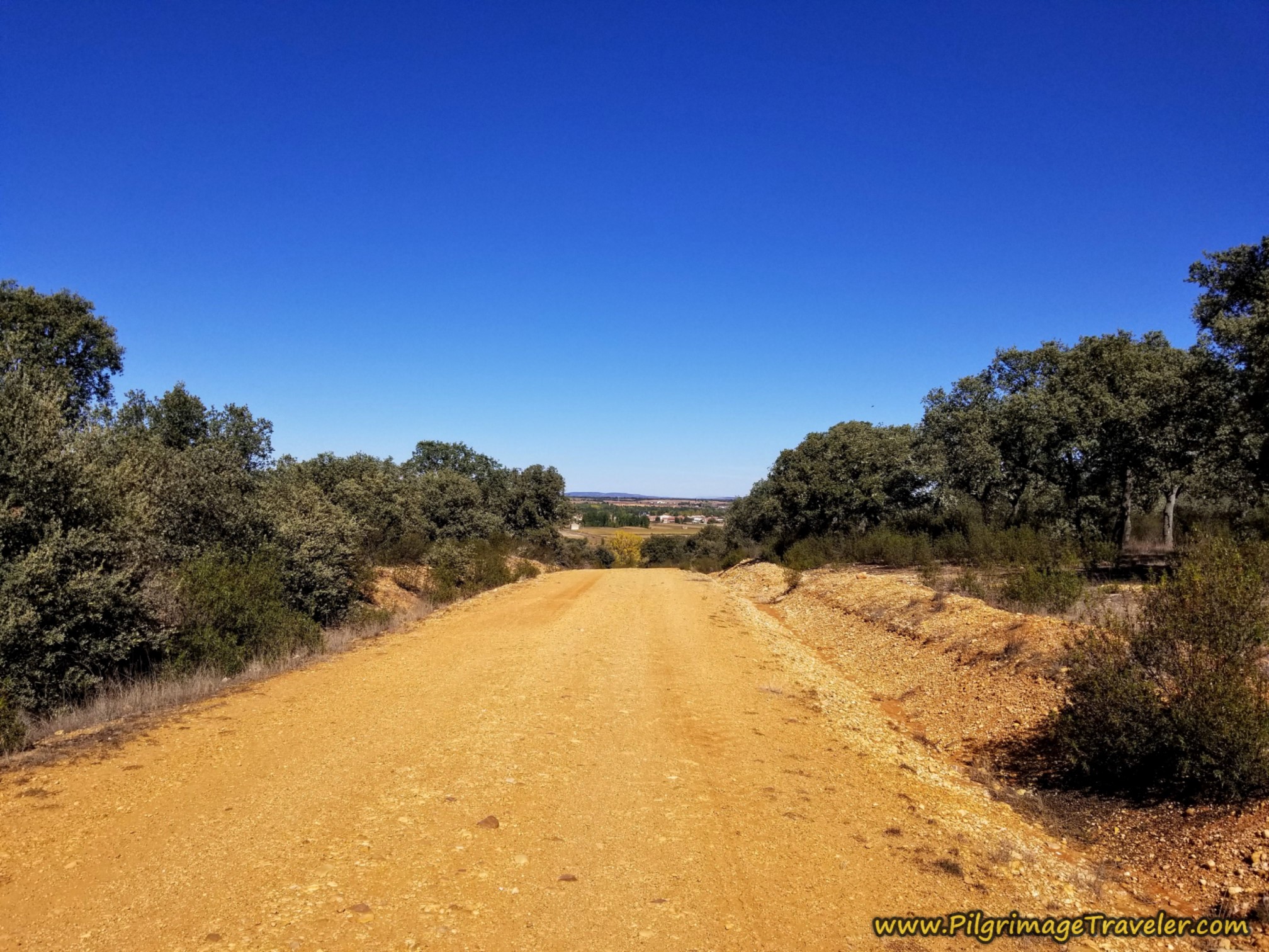 Downhill, Santa Croya de Tera in Sight on the Camino Sanabrés from Tábara to Santa Marta de Tera