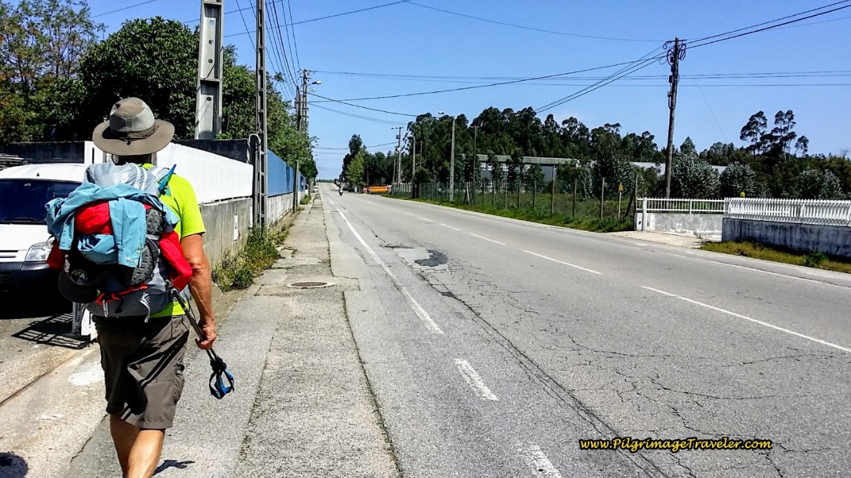 Heading North on Busy Industrial Road on day eleven of the Portuguese Camino Heading North on Busy Industrial Road