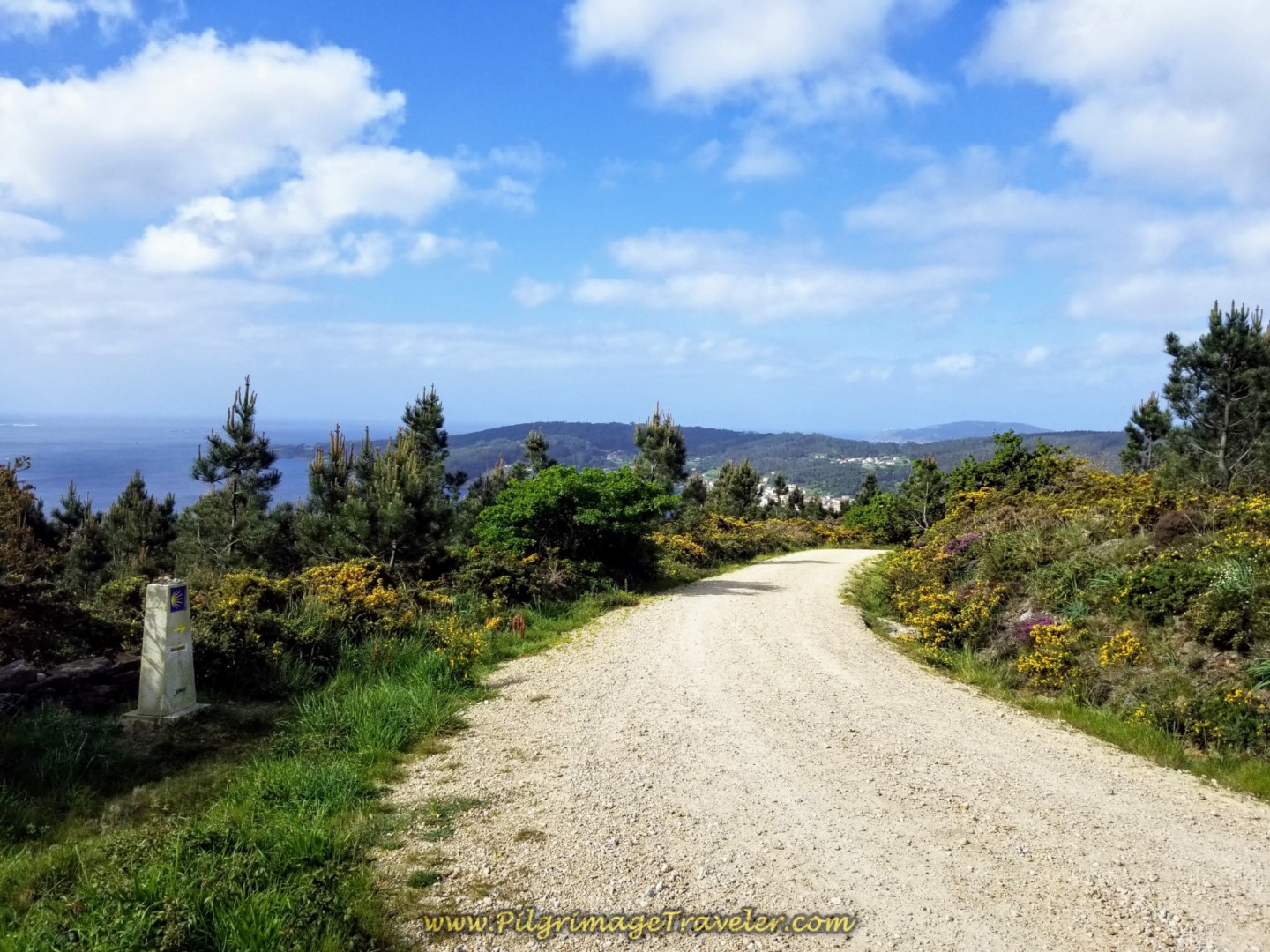 First Glimpse of Cabo Fisterra on day three of the Camino Finisterre