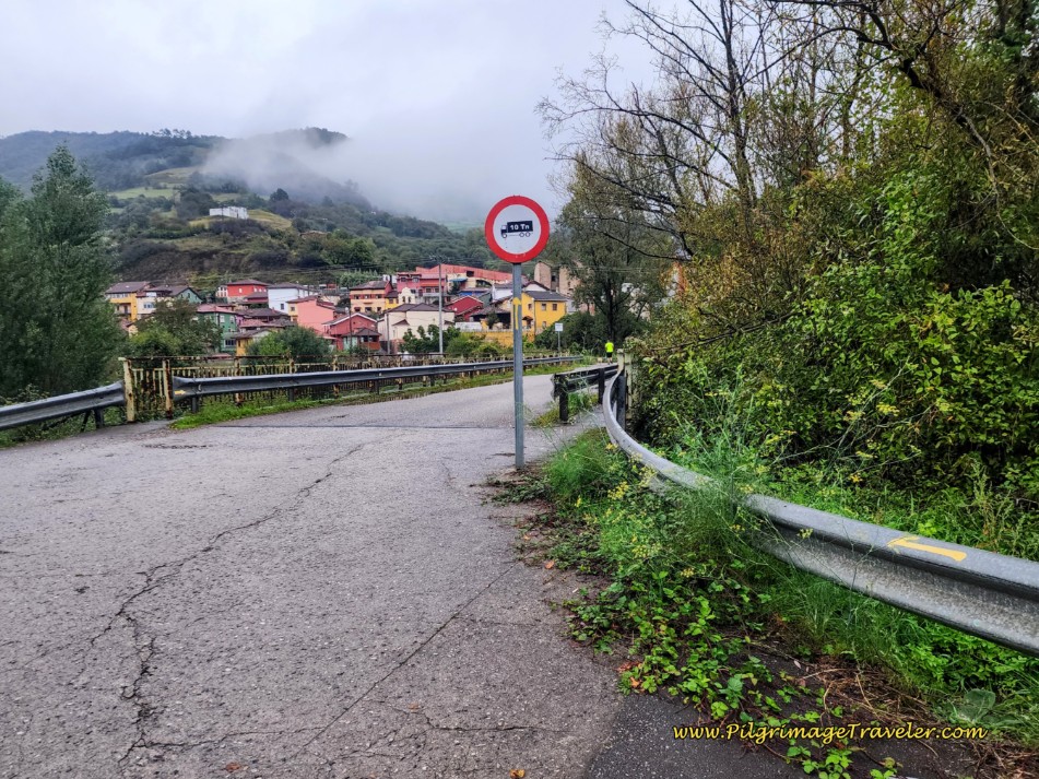 Cross the Río Lena Towards Villallana on day five of the Camino de San Salvador Cross the Río Lena Towards Villallana