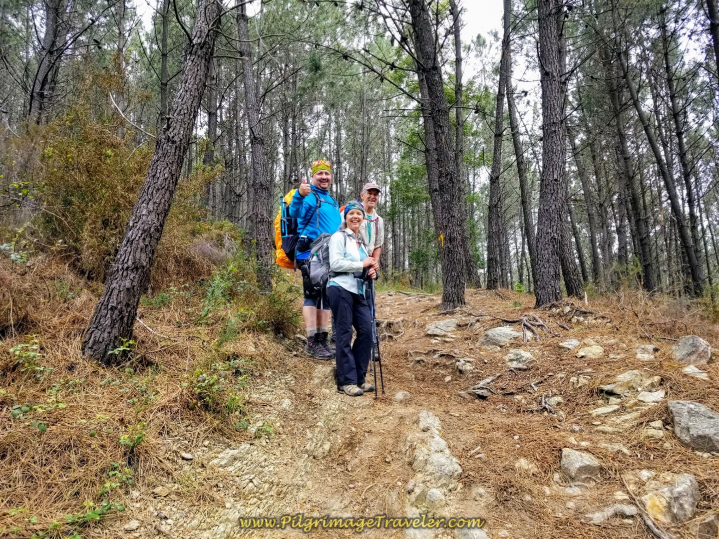 Michal, Elle and Rich on the Via Romana on day eighteen on the Central Route of the Portuguese Camino