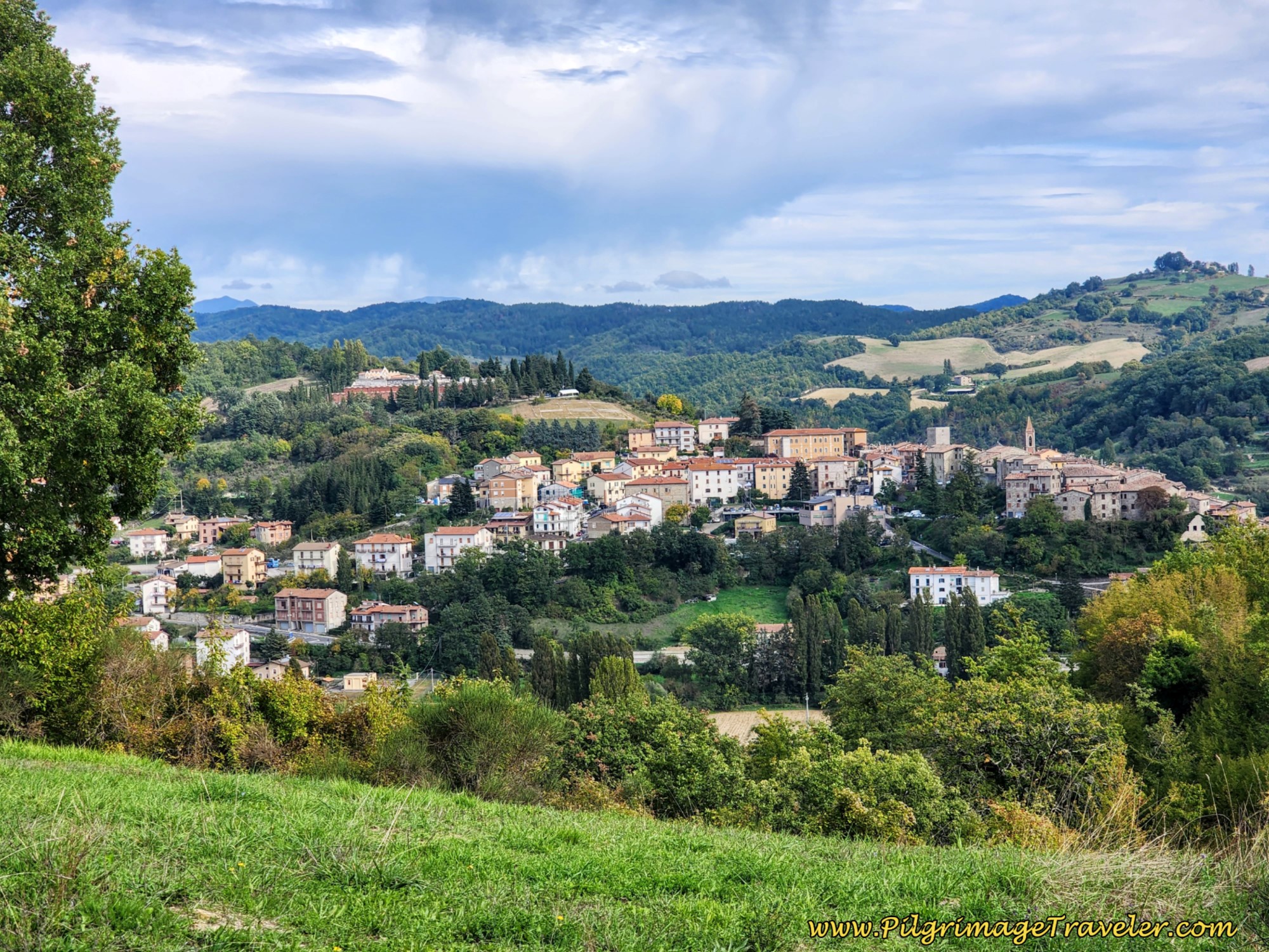 First Views of Pietralunga Appear, day six on the Way of St. Francis, from Cittá di Castello to Pietralunga