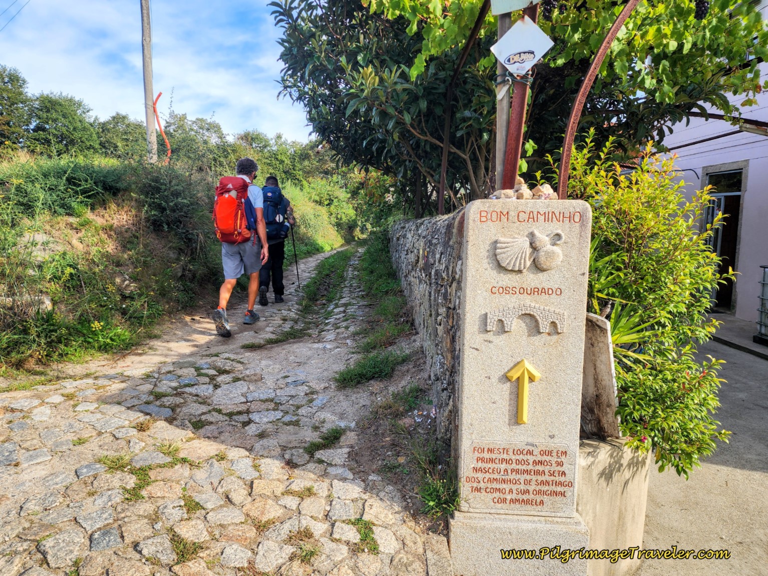 The Waymark to Cossourado on day nineteen on the Central Route of the Portuguese Camino The Waymark to Cossourado