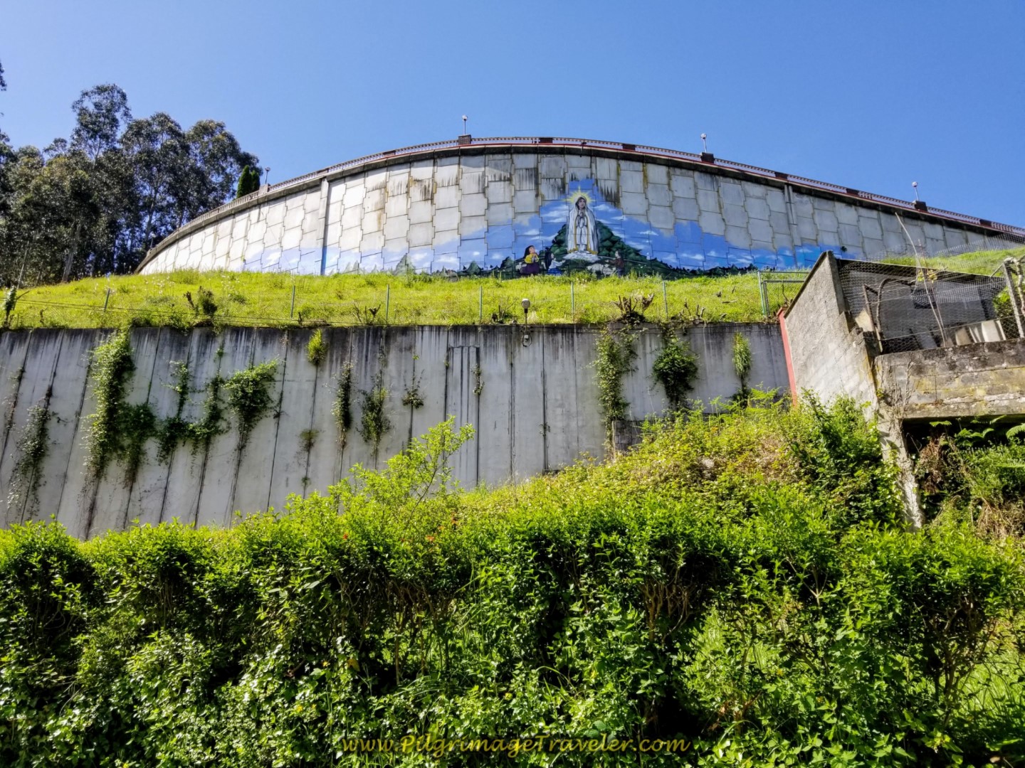 Mural to Fátima on the Terrace Wall Above on day five of the Camino Inglés
