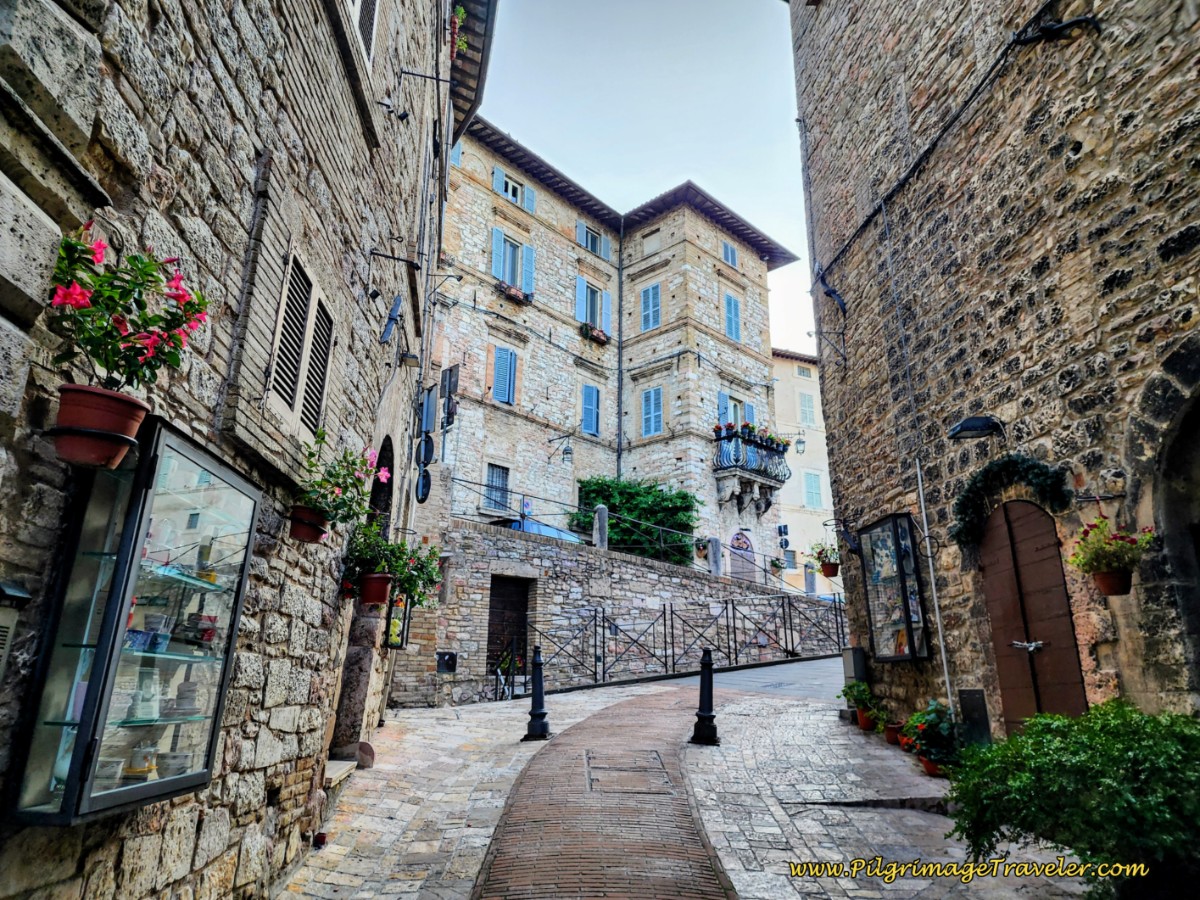 Way of St. Francis: Day Eleven, Assisi to Spello, climbing up the narrow street called the Via San Rufino.