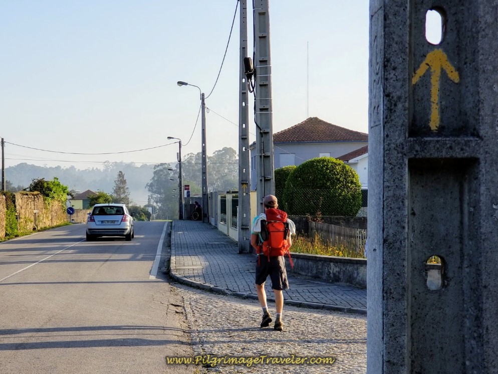 Rich Approaching the First Decision Point in Vilarinho, Portugal on the Central Route of the Camino Portugués