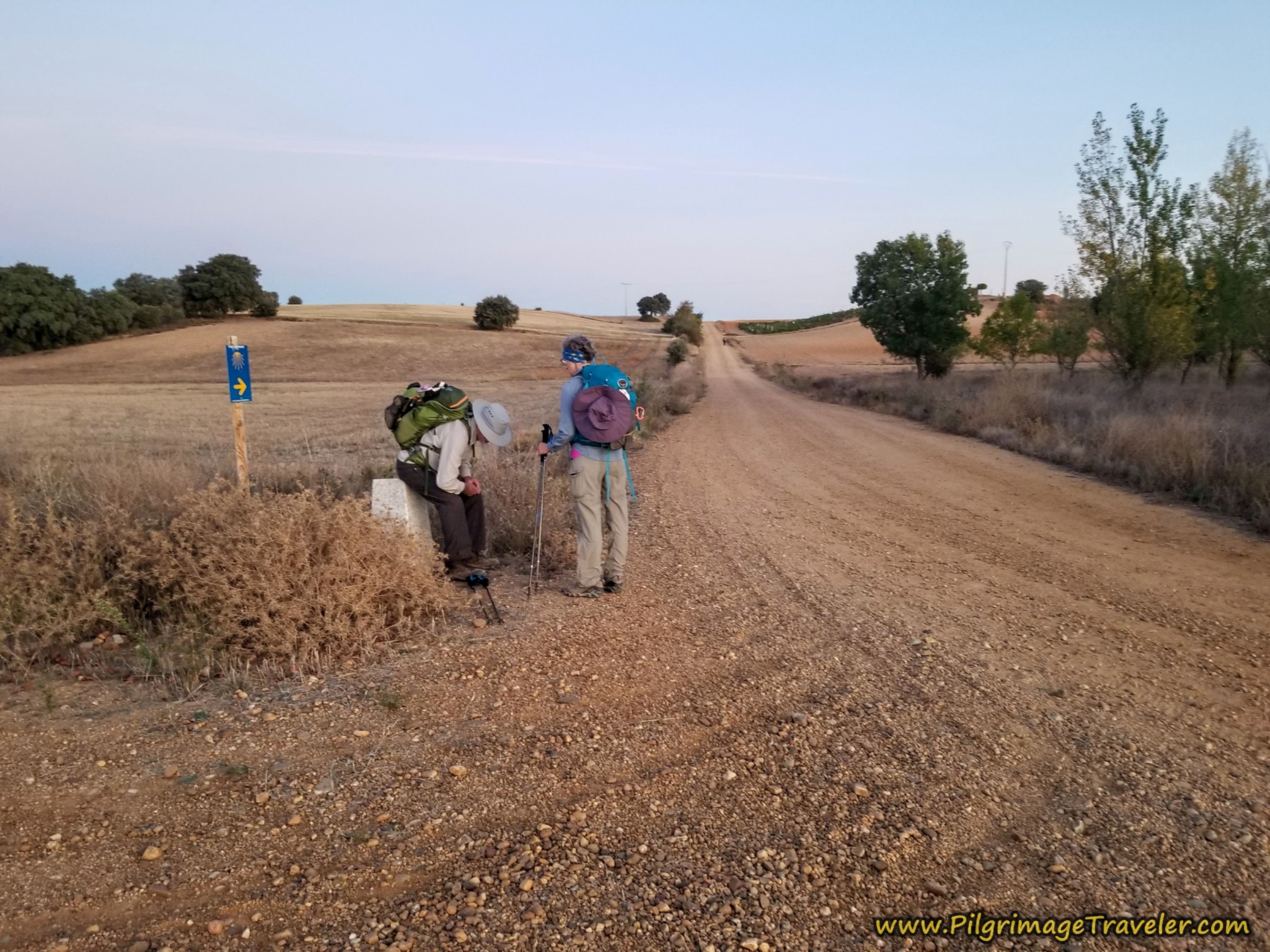 Shoe Adjustments at First Turn on the Camino Sanabrés from Granja de Moreruela to Tábara