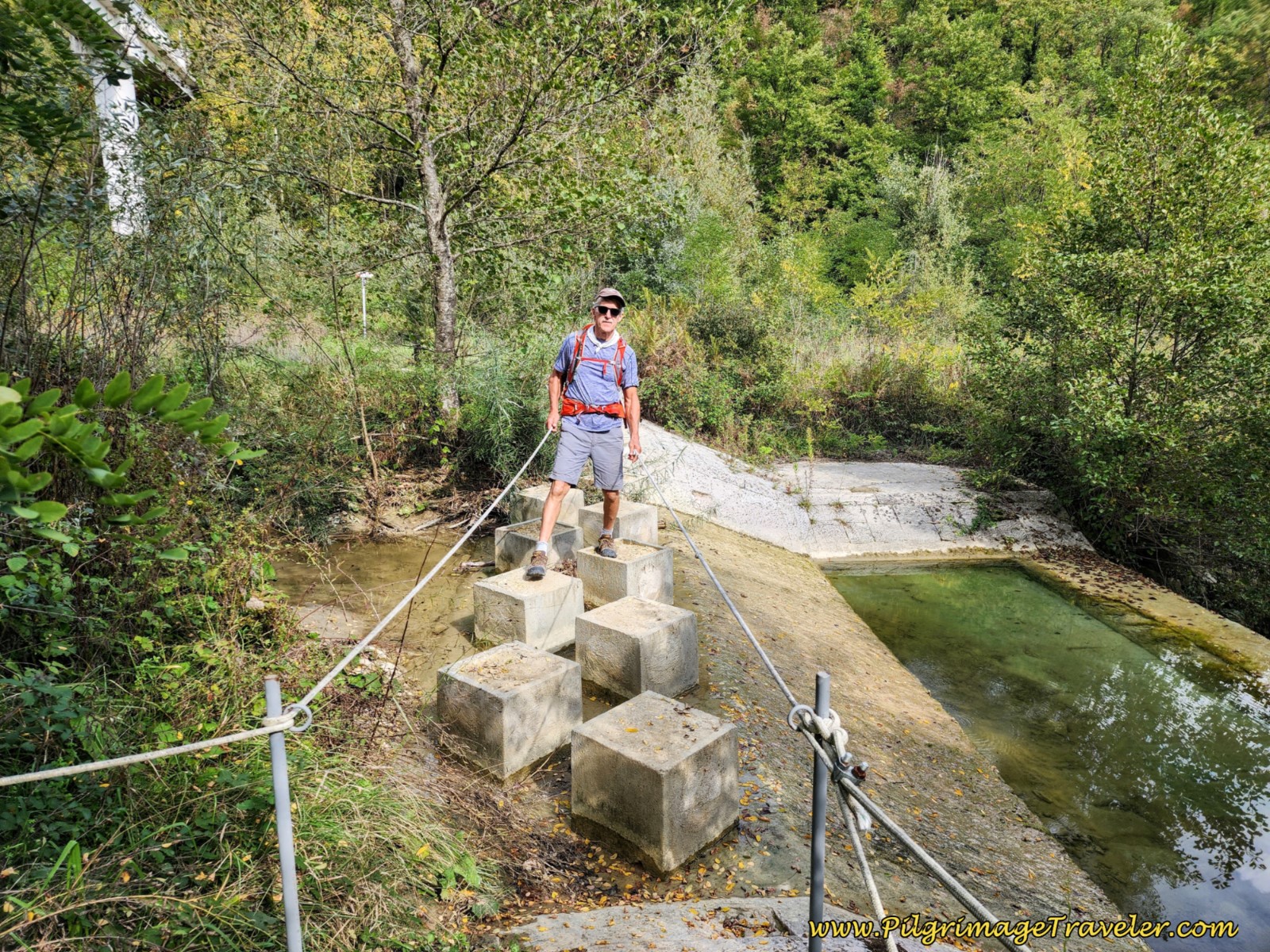 Cross Stream on Stepping Stones, day eight, Way of St. Francis, Gubbio to Biscina