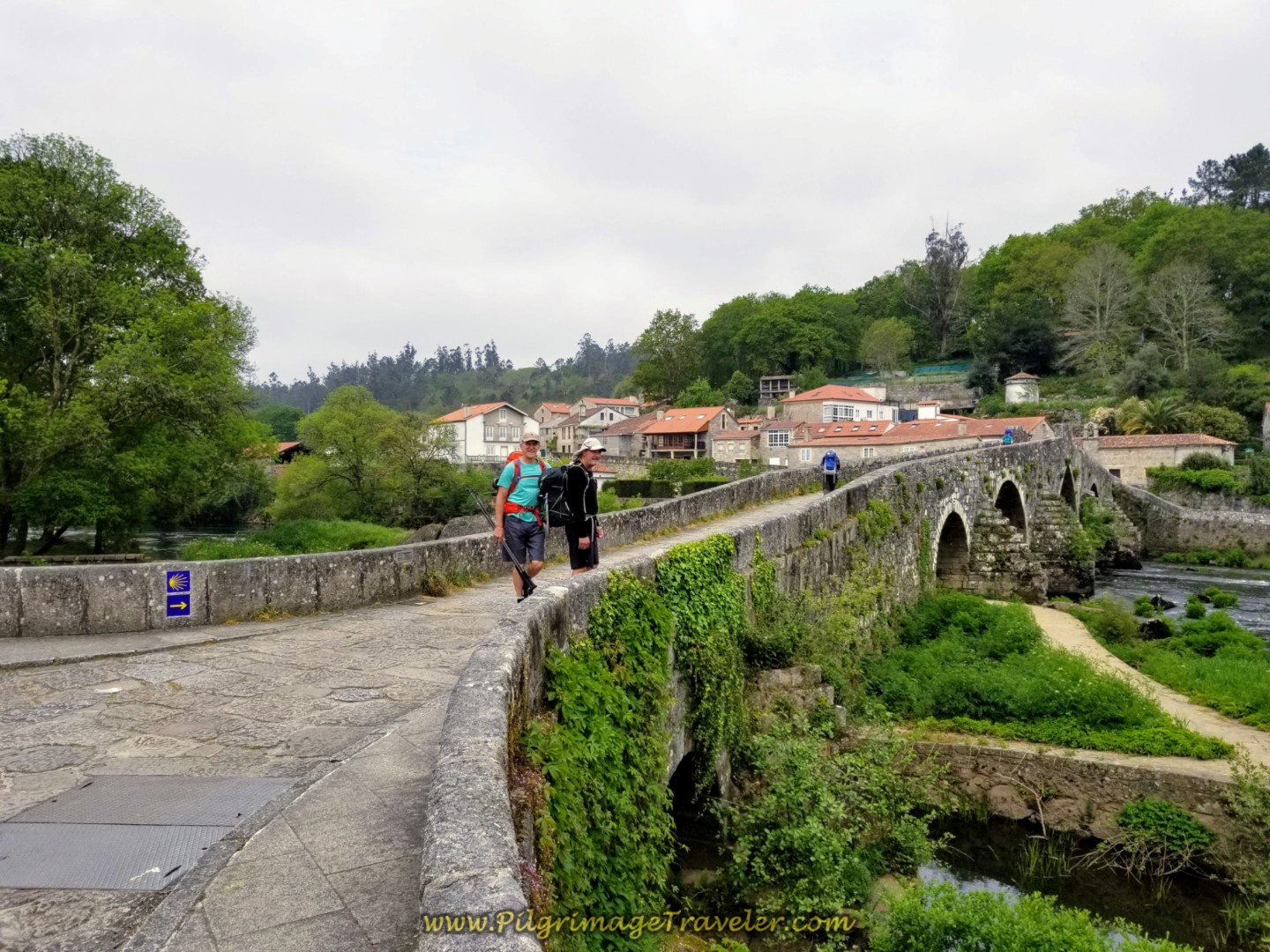 Rich and Rob on the Ponte Maceira on day one of the Camino Finisterre