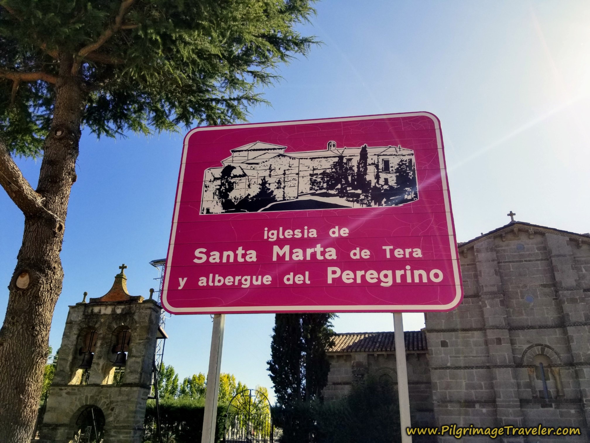 Sign for Albergue and Iglesia Sign for Albergue and Iglesia