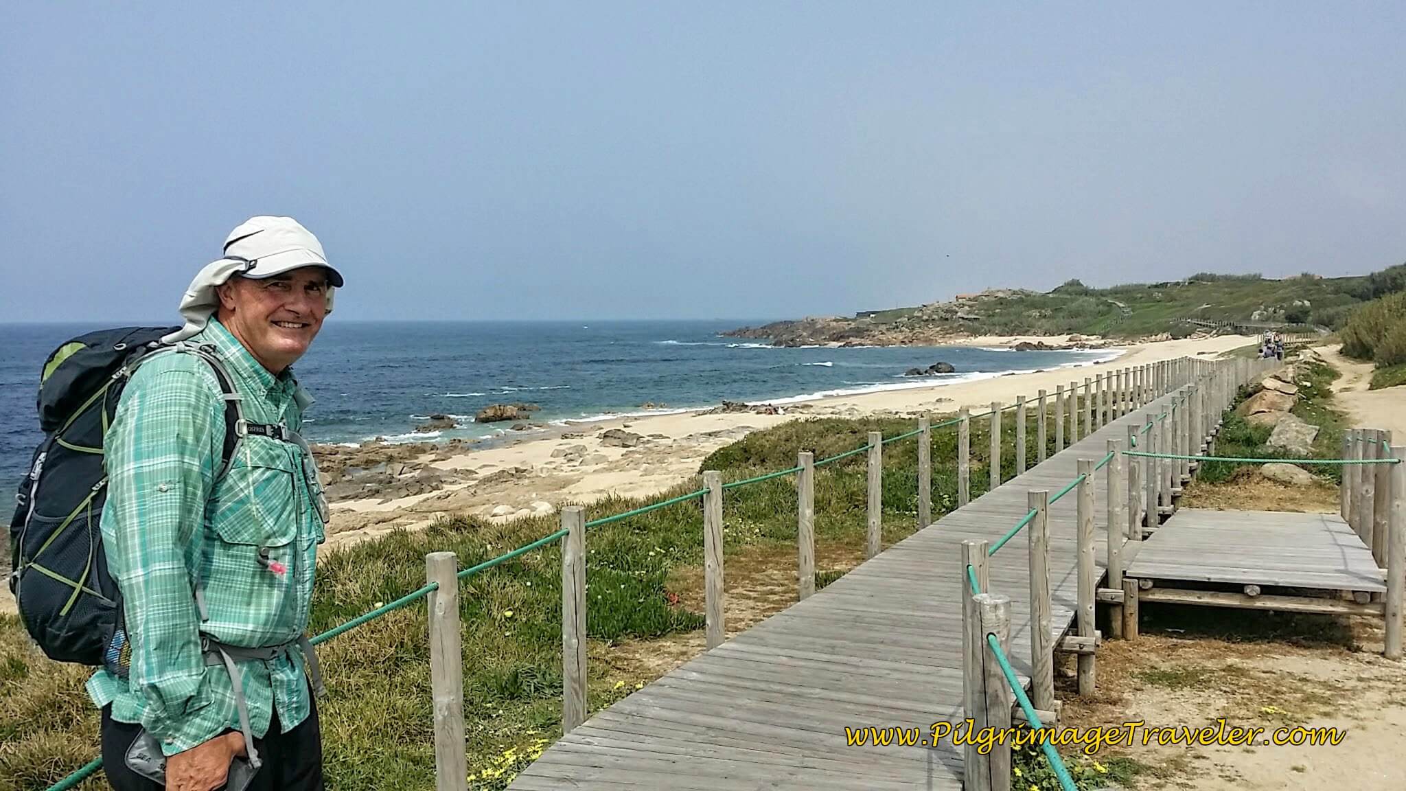 Rob, the Aussie, Walking the Boardwalk Toward São Paio on day fifteen of the Camino Portugués on the Senda Litoral
