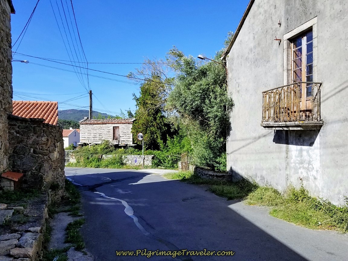 Walking Through Os Muíños on day three of the Camino Finisterre to Muxía