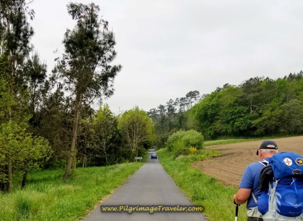 Steve Leaving Ponte Maceira on a Rural Secondary Road on day one on the Camino Finisterre