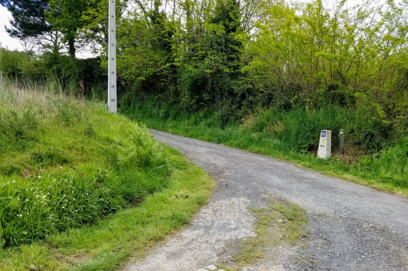 Turn Left at Next Kilometer Marker on day one of the La Coruña Arm of the Camino Inglés Turn Left at Next Kilometer Marker on day one of the La Coruña Arm of the Camino Inglés