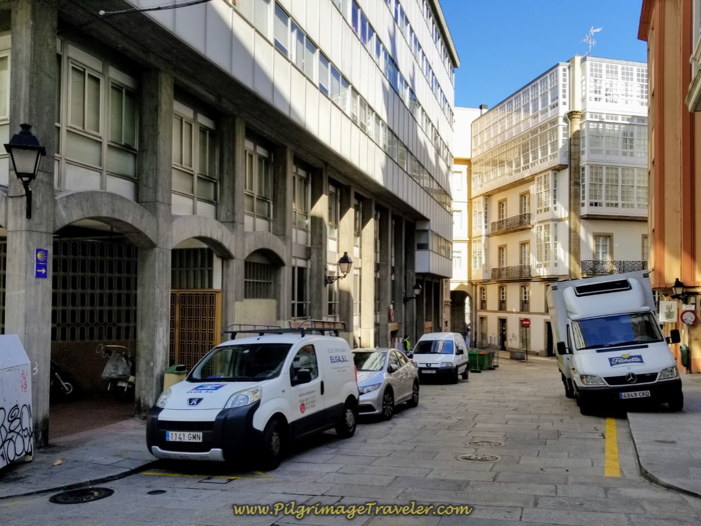 Right Turn Onto the Calle Ángeles on day one of the La Coruña Arm of the Camino Inglés Right Turn Onto the Calle Ángeles on day one of the La Coruña Arm of the Camino Inglés