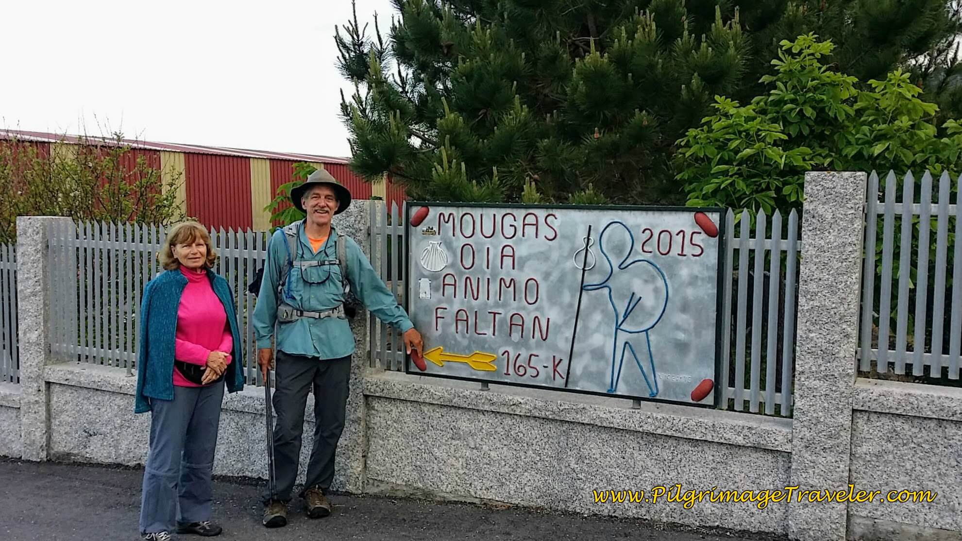 Nice sign for pilgrims greets you on the Lugar O Porto street in Mougás on day twenty, Camino Portugués