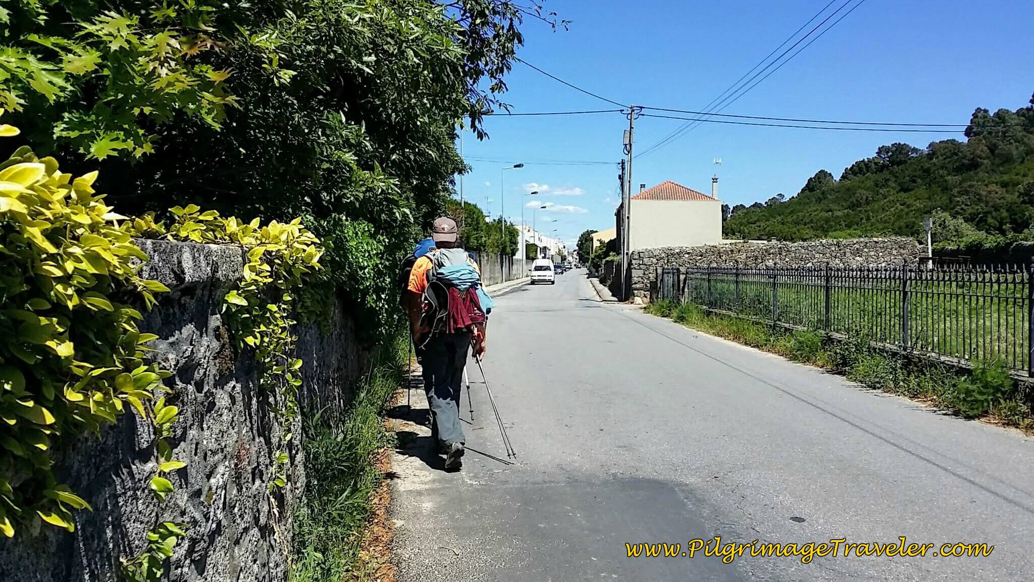 Following the Tracks on the Rua do Pombal into Caminha on day eighteen of the Camino Portugués on the Coastal Route Following the Tracks on the Rua do Pombal into Caminha on day eighteen of the Camino Portugués on the Coastal Route