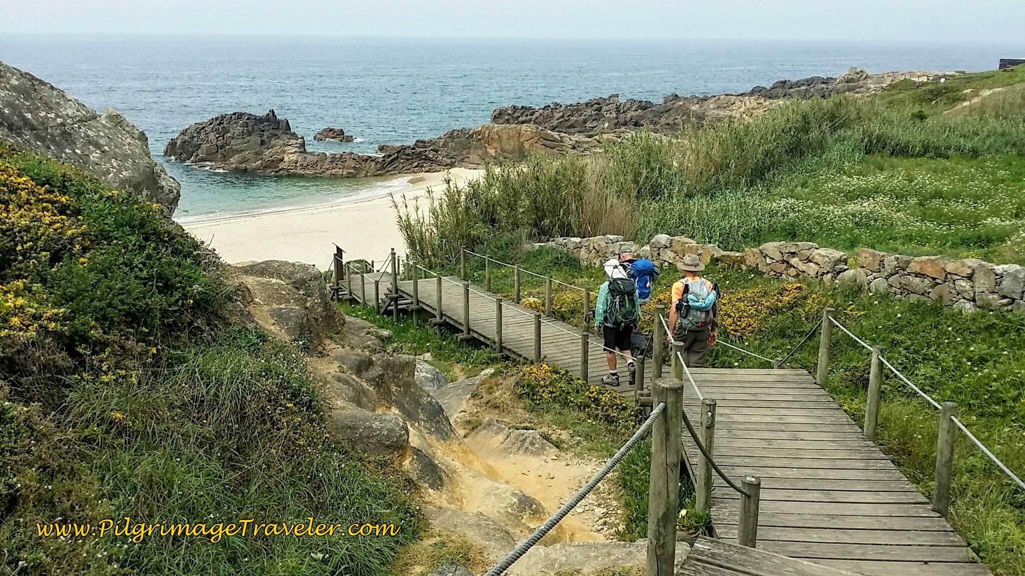 Following the Gents on the Boardwalk Along the Praia de São Paio on day fifteen of the Camino Portugués on the Senda Litoral