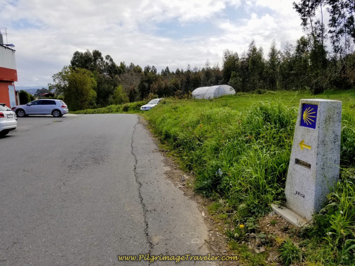 54.8 Kilometer Marker on day one of the La Coruña Arm of the Camino Inglés 54.8 Kilometer Marker on day one of the La Coruña Arm of the Camino Inglés