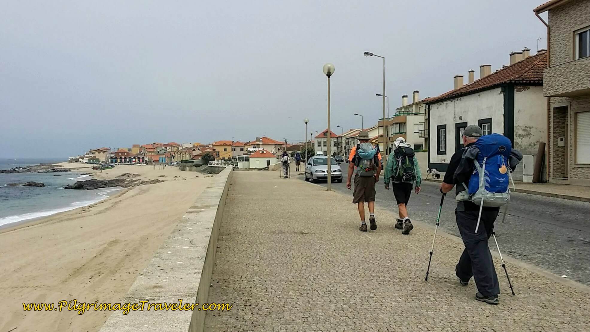 Walking into Vila Chã along the Avenida dos Banhos on day fifteen of the Camino Portugués on the Senda Litoral