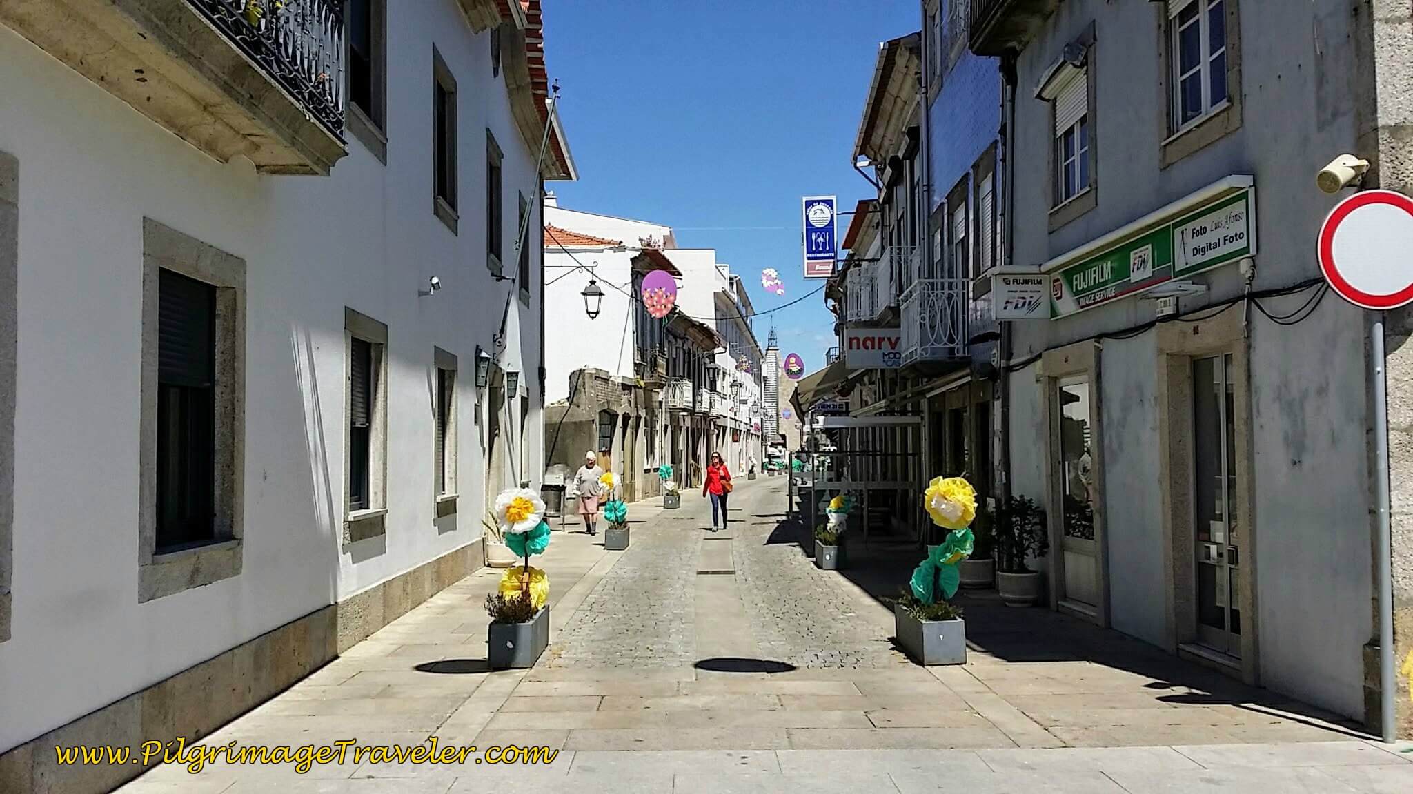 Walking Into Town Center on the Rua Visc. Sousa Rego, Caminha on day eighteen of the Camino Portugués on the Coastal Route Walking Into Town Center on the Rua Visc. Sousa Rego, Caminha on day eighteen of the Camino Portugués on the Coastal Route