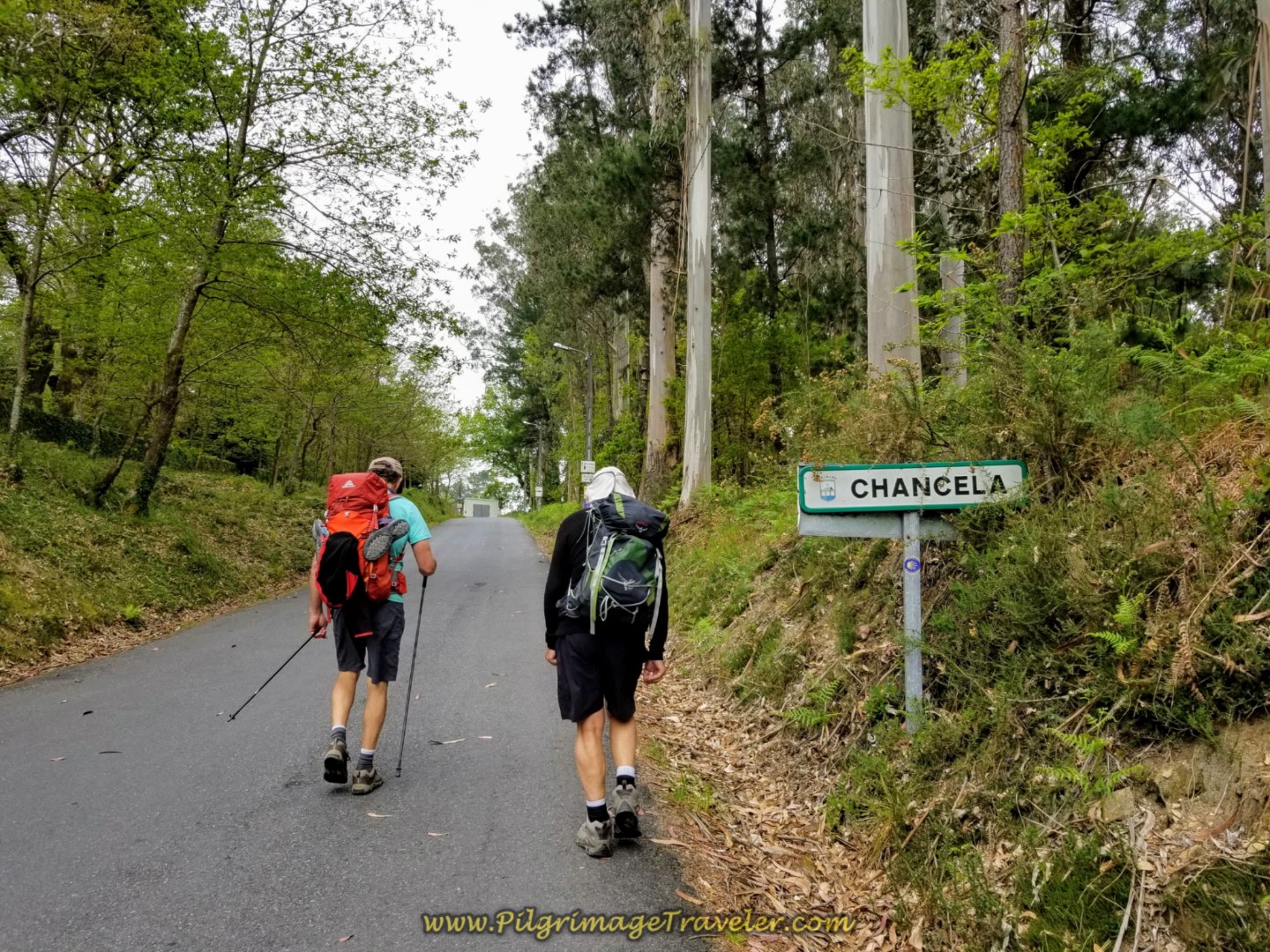 Rich and Rob Continue Uphill Entering Chancela on day one of the Finisterre Way