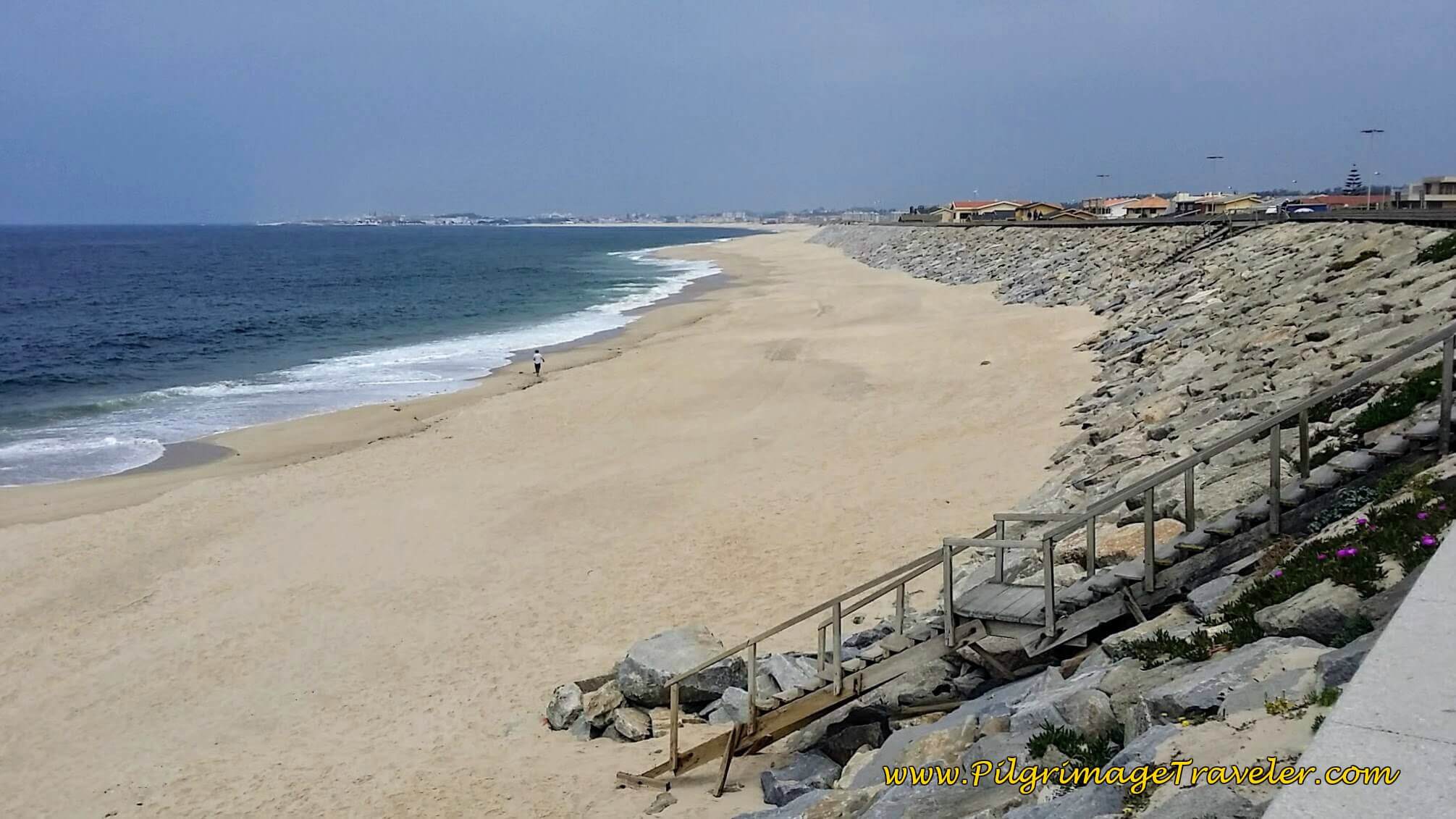 Walking on the Praia do Pinhal dos Eléctricos on day fifteen of the Camino Portugués on the Senda Litoral