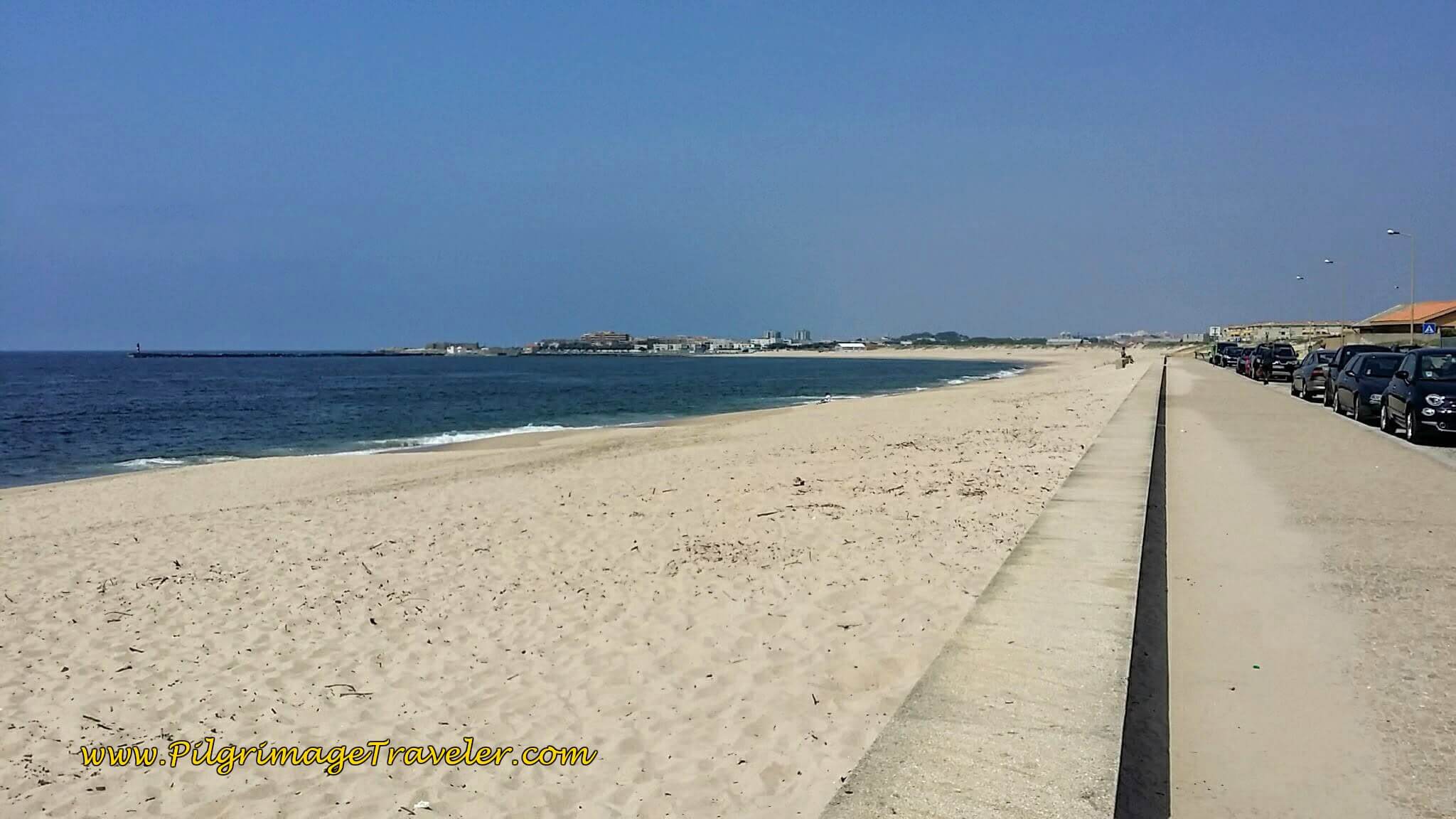 Along the Rua Dr. Pinto Ferreira, with the  Praia de Árvore on Our Left on day fifteen of the Camino Portugués on the Senda Litoral