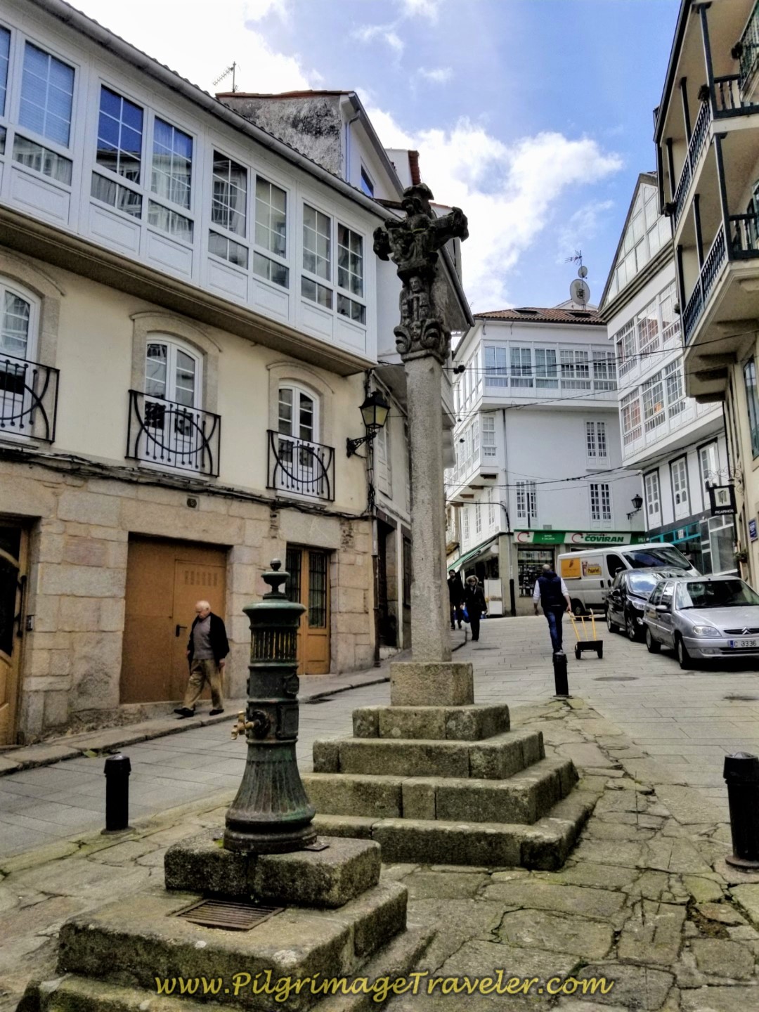 Praza Angustias with Fountain on day three of the Camino Inglés