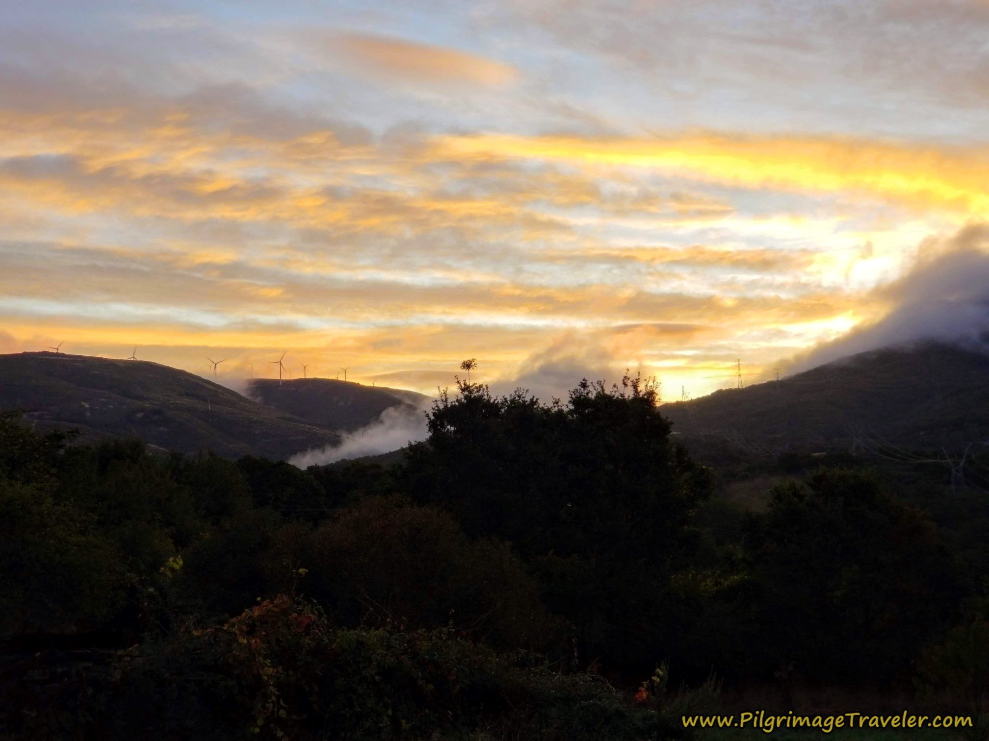Windmills and Sunrise Over Lubián