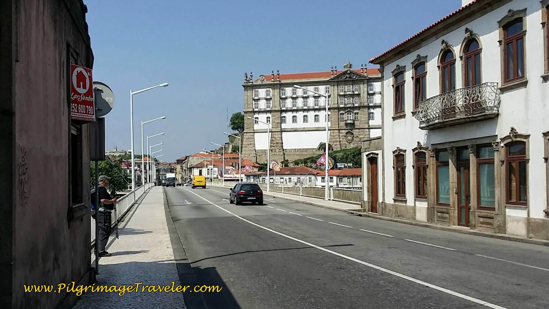 Steve on the Bridge into Vila do Conde on day fifteen of the Camino Portugués on the Senda Litoral