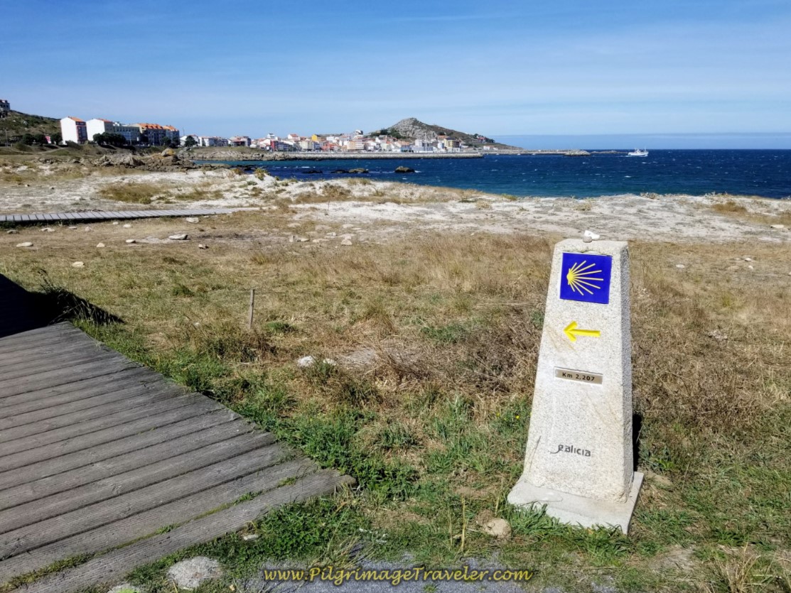 Boardwalk and Beach Begin at 2.207 Kilometer Waymark