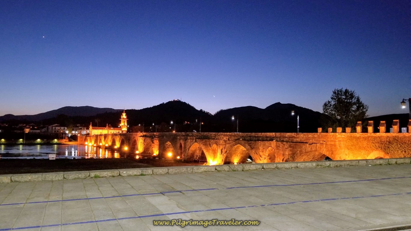 The Ponte de Lima Medieval Bridge at Night on day seventeen on the Central Route of the Camino Portugués