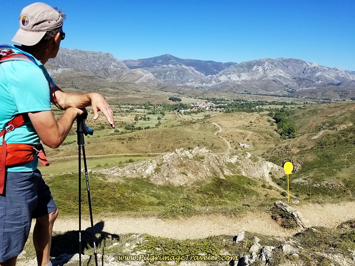 Trail Switchbacks Below, and Rodiezmo Seen in the Tercia Valley on day two of the Camino de San Salvador