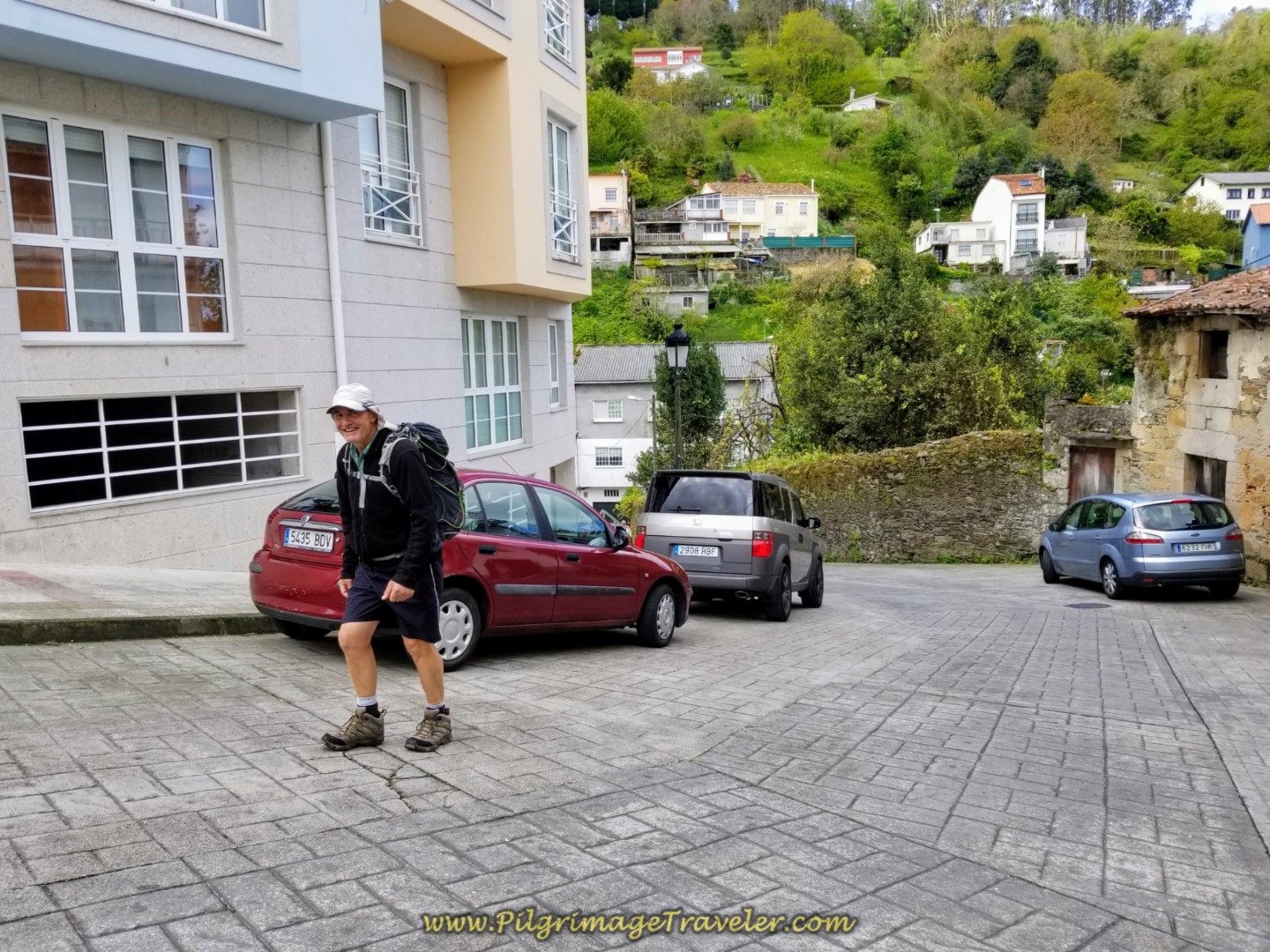 Rob Climbing on the Rúa do Empedrado in Pontedeume on day three of the Camino Inglés