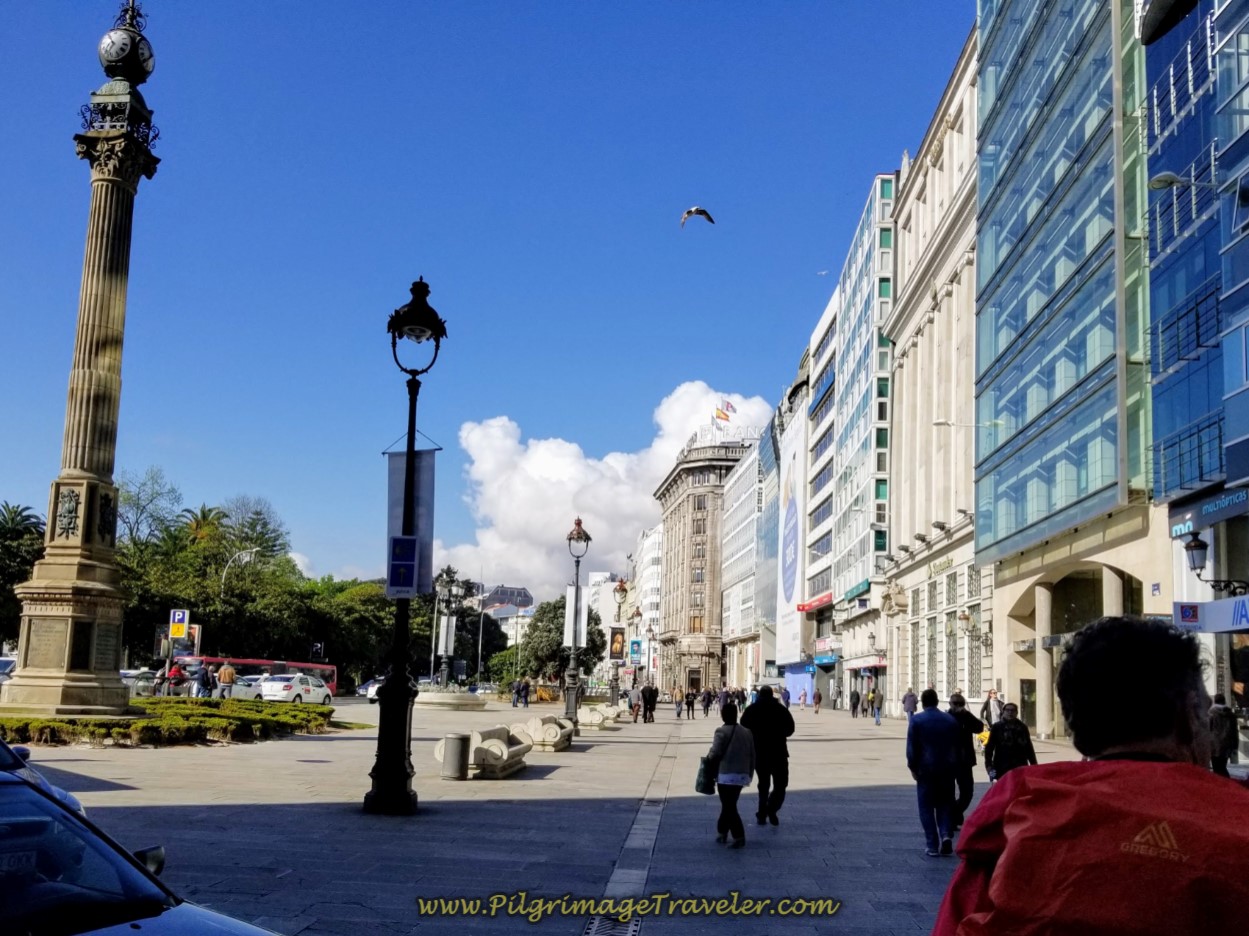 Join the Rúa Cantón Grande at the Obelisk on day one of the La Coruña Arm of the Camino Inglés Join the Rúa Cantón Grande at the Obelisk on day one of the La Coruña Arm of the Camino Inglés