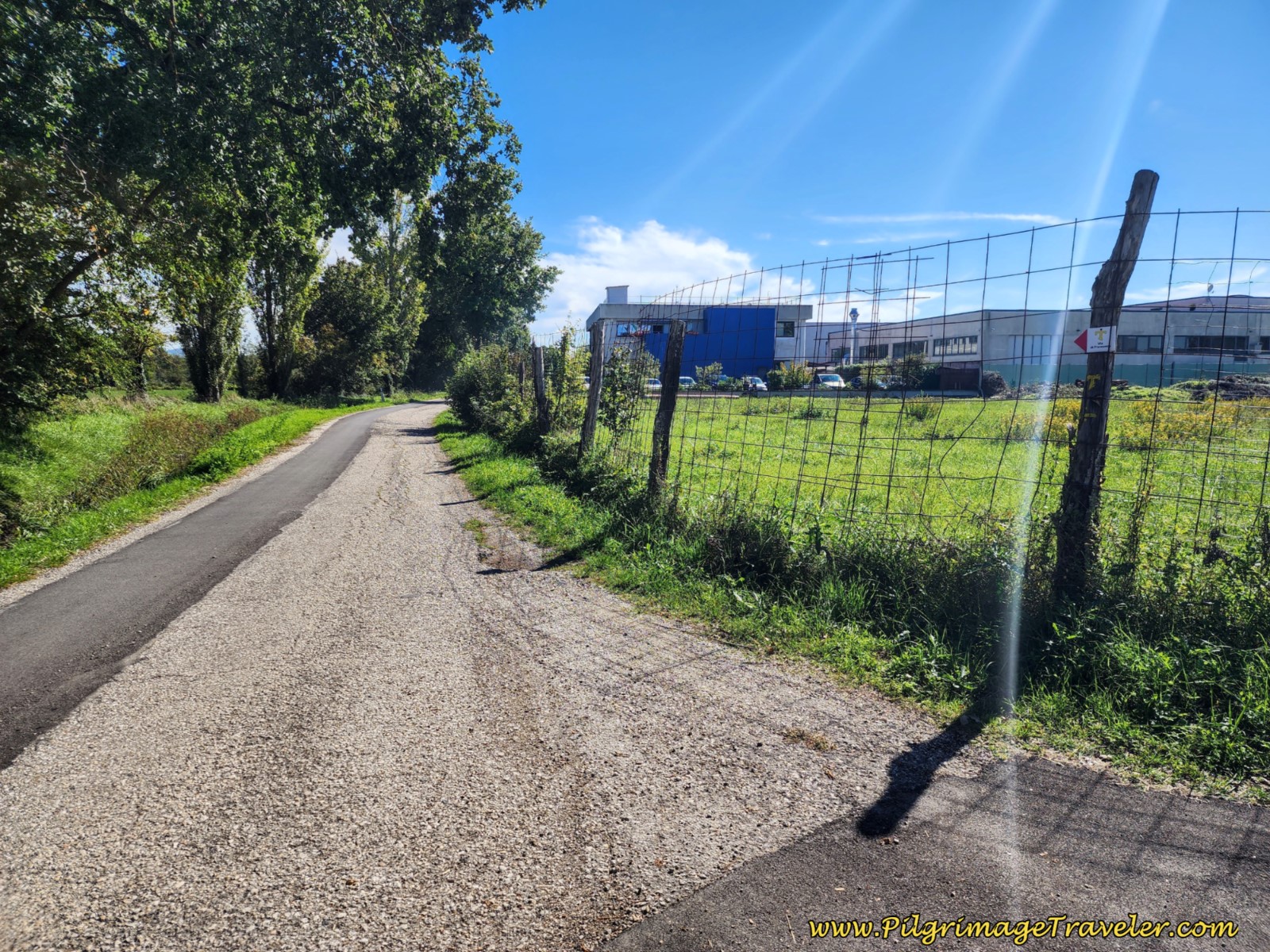 Left Turn Towards More Industrial Building on day four of the Way of St. Francis from Sansepolcro to Citerna.