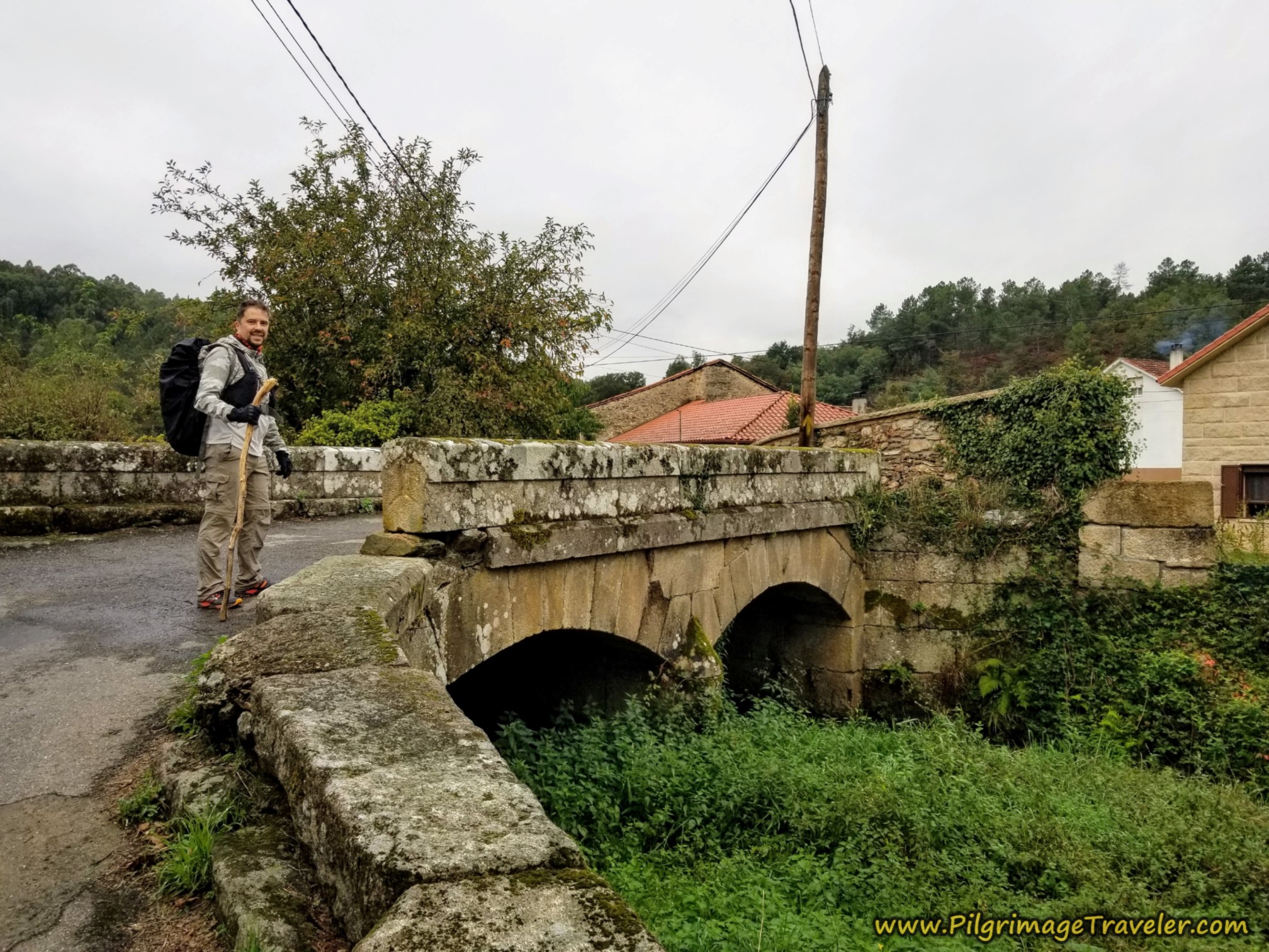 Miguel on Old Bridge in Soutelo Verde, Camino Sanabrés,  A Laza to Vilar de Barrio