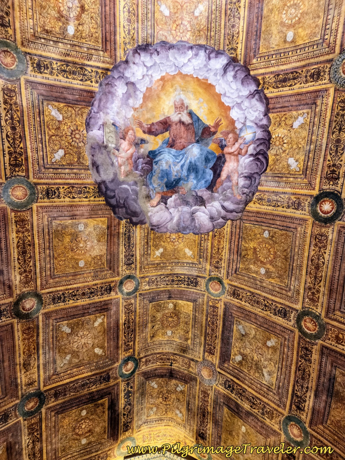 Chiesa di Santa Maria della Vittorina Ceiling with Fresco, day eight, Way of St. Francis, Gubbio to Biscina