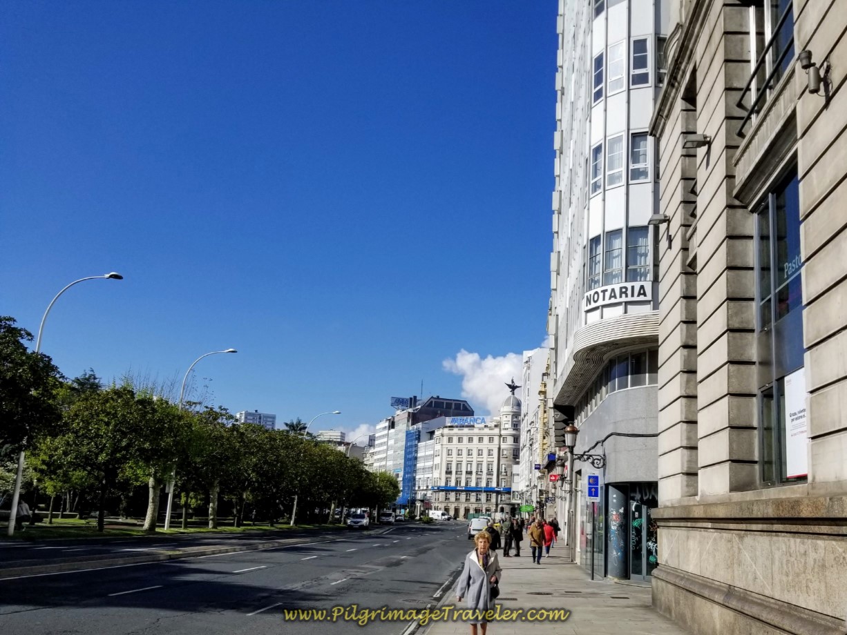 Head Toward the Abanca with Winged Sculpture on day one of the La Coruña Arm of the Camino Inglés Head Toward the Abanca with Winged Sculpture on day one of the La Coruña Arm of the Camino Inglés